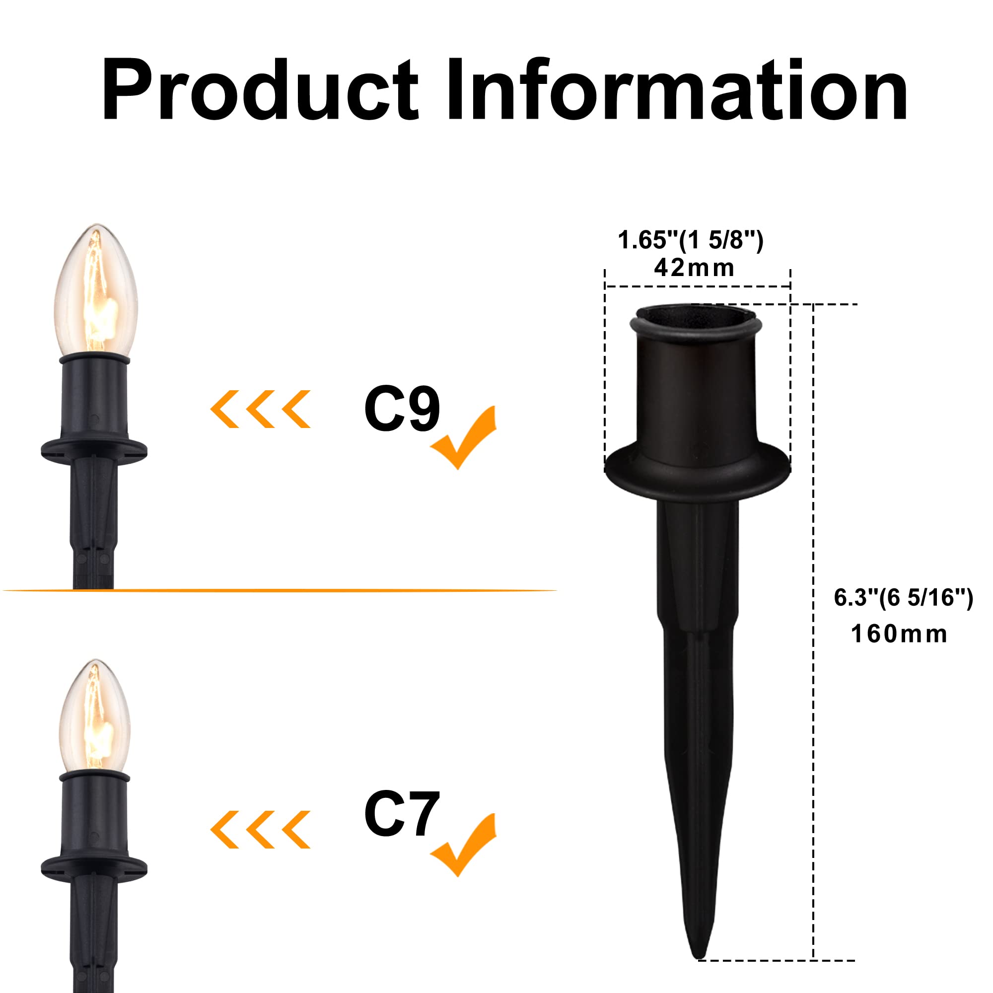 Tioriy 25 Pack 6 Inch Christmas Light Stakes - For C7 C9 Pathway String Lights Outdoor, Durable Plastic Lights Stakes, Use On Ya