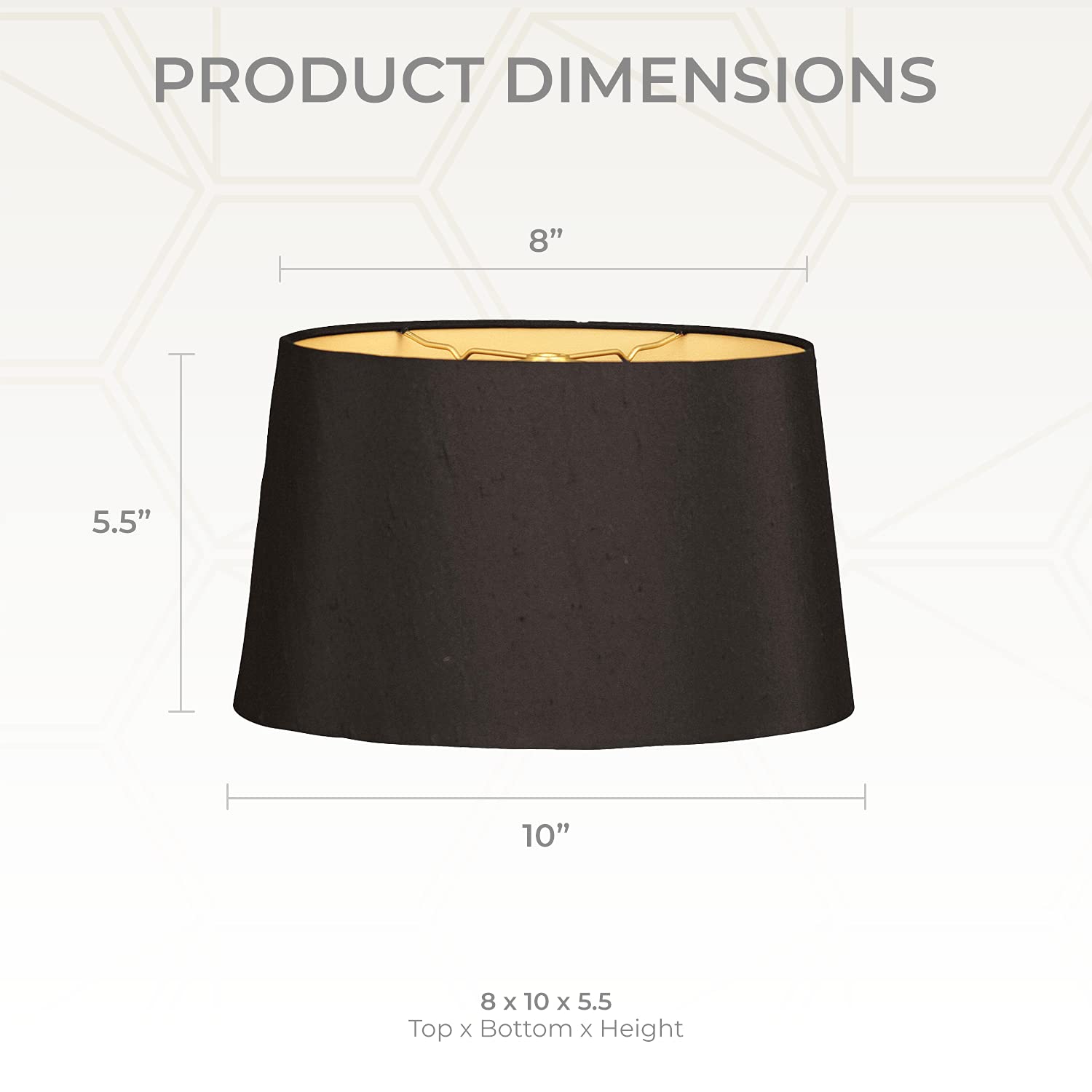 Royal Designs, Inc. Shallow Oval Hardback Lamp Shade, Hb-611-10Blk/Gl, Black, (8.5 X5.5) X (10 X 6.5) X 5.5