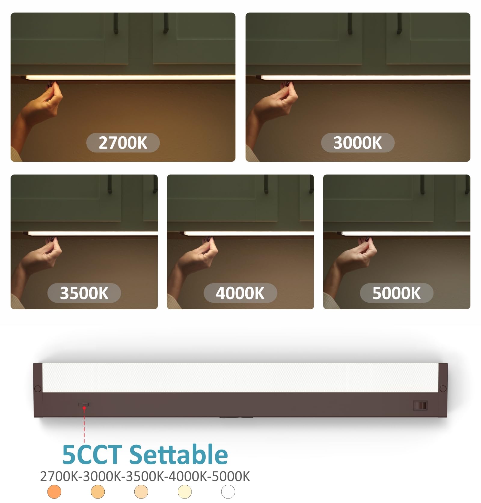 Leetdud LED Under Cabinet Lighting, Dimmable 5 Color, 24 Inch, 12W, Bronze, Model AirKitPro-2412WU-TPTC-D-BR