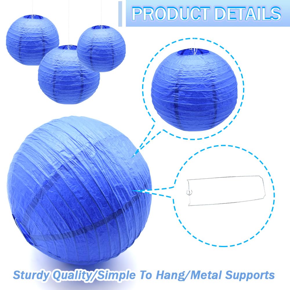 Yosawa 6 Pcs Paper Lanterns, Decorative Hanging Lanterns, 8” 10” 12”, Sapphire Blue, Ideal for Party, Wedding, Halloween, Christmas, Home Decor