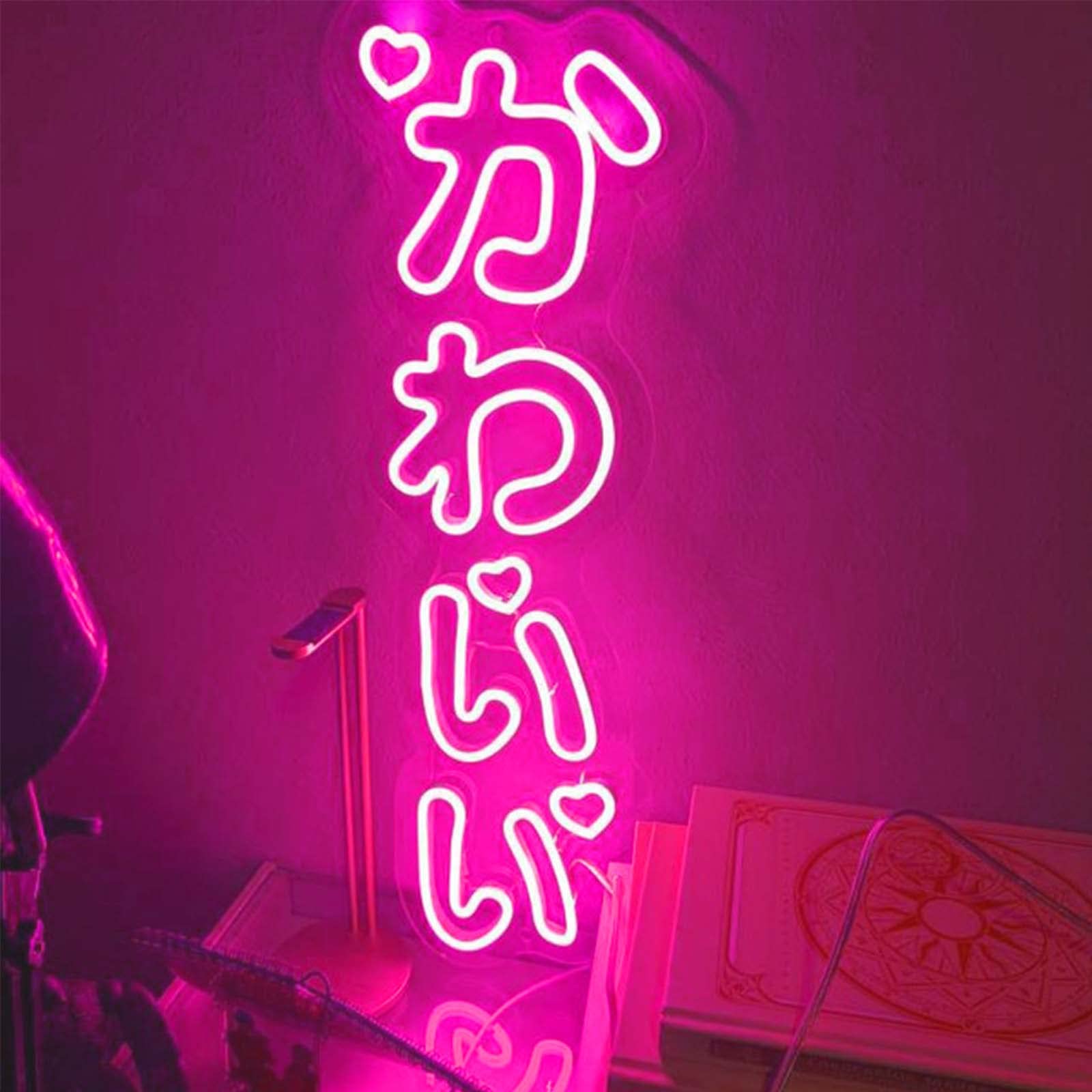 KiMineon Kawaii Neon Sign - Cute Japanese LED Night Light Wall Decor - 15.7in Pink - Model KAWAII-FEN