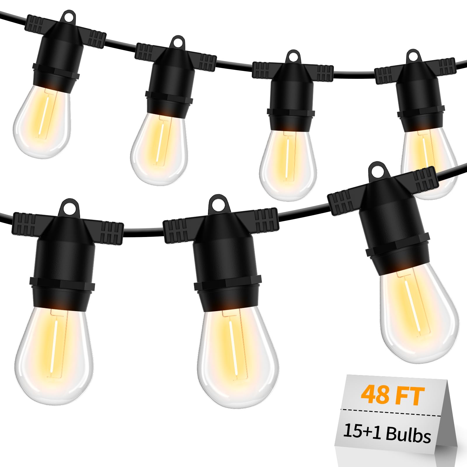 alitade S14 LED Outdoor String Lights, IP65 Waterproof 48FT Outside Patio Lights, Edison Shatterproof Bulb Vintage Backyard Ligh