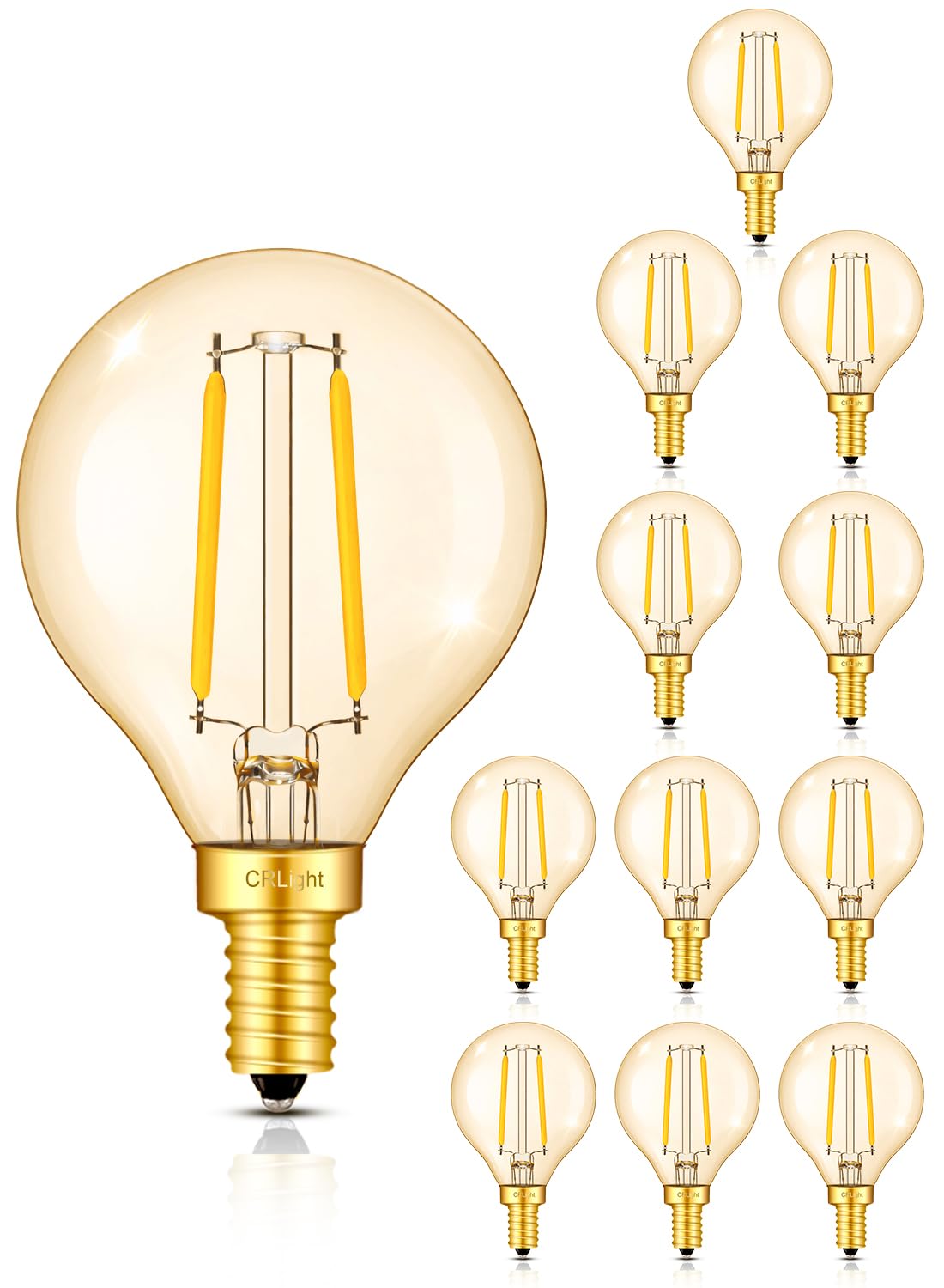 CRLight E12 LED Bulbs, 2W Candelabra Small Round Light Bulbs (25W Eqv), 250LM 2500K Warm White, G16.5/G50 Vintage Edison Globe f