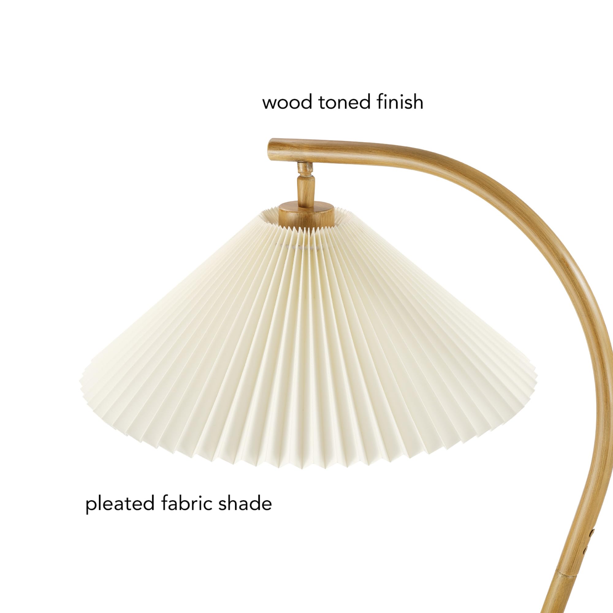 Globe Electric 61000043 62'' Floor Lamp, Wood Toned, White Pleated Fabric Shade, Pivot Joint On Shade, In -Line On/Off Foot Swit