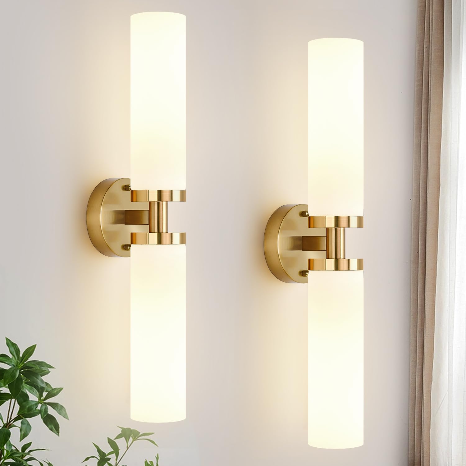 Indoi Wall Sconces Set Of Two  Brushed Gold Bathroom Sconces Wall Lighting With Milky White Glass  Modern Sconces Wall Decor Set Of 2 Bathroom Light Fixtures For Mirror Living Room Hallway Bedroom