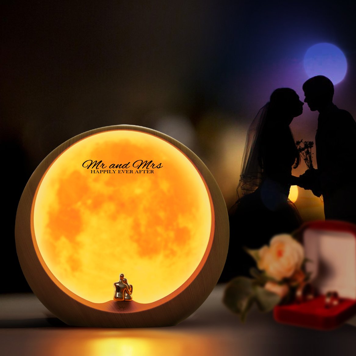 Mamre Wood Grain Red Moon Ambient Light - Diy Wedding & Anniversary Gift Décor