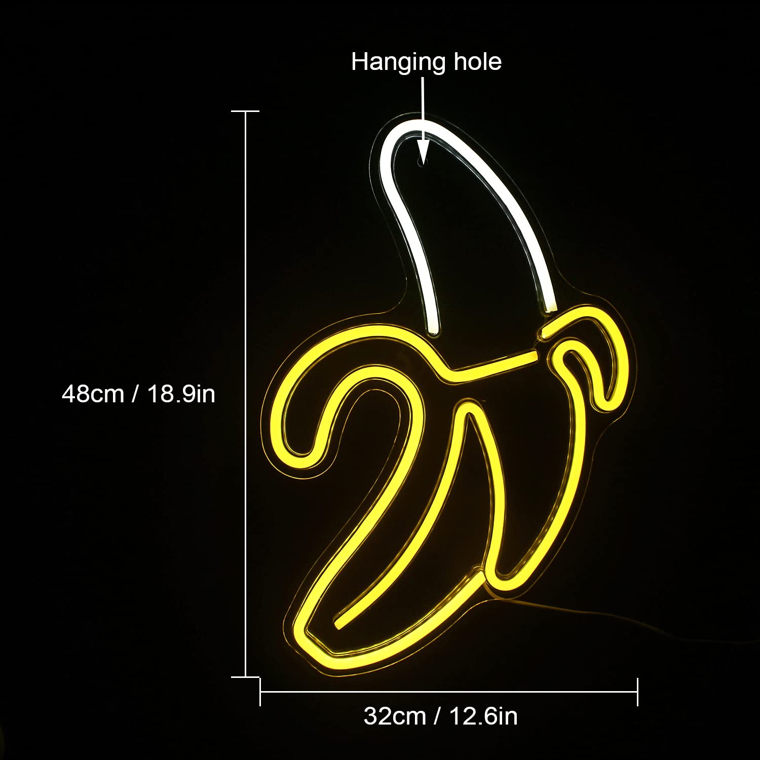Wanxing LED Neon Sign - Banana Wall Art Light, Warm Yellow, 11inx19.7in, Plastic Decoration for Kids Bedroom and Party