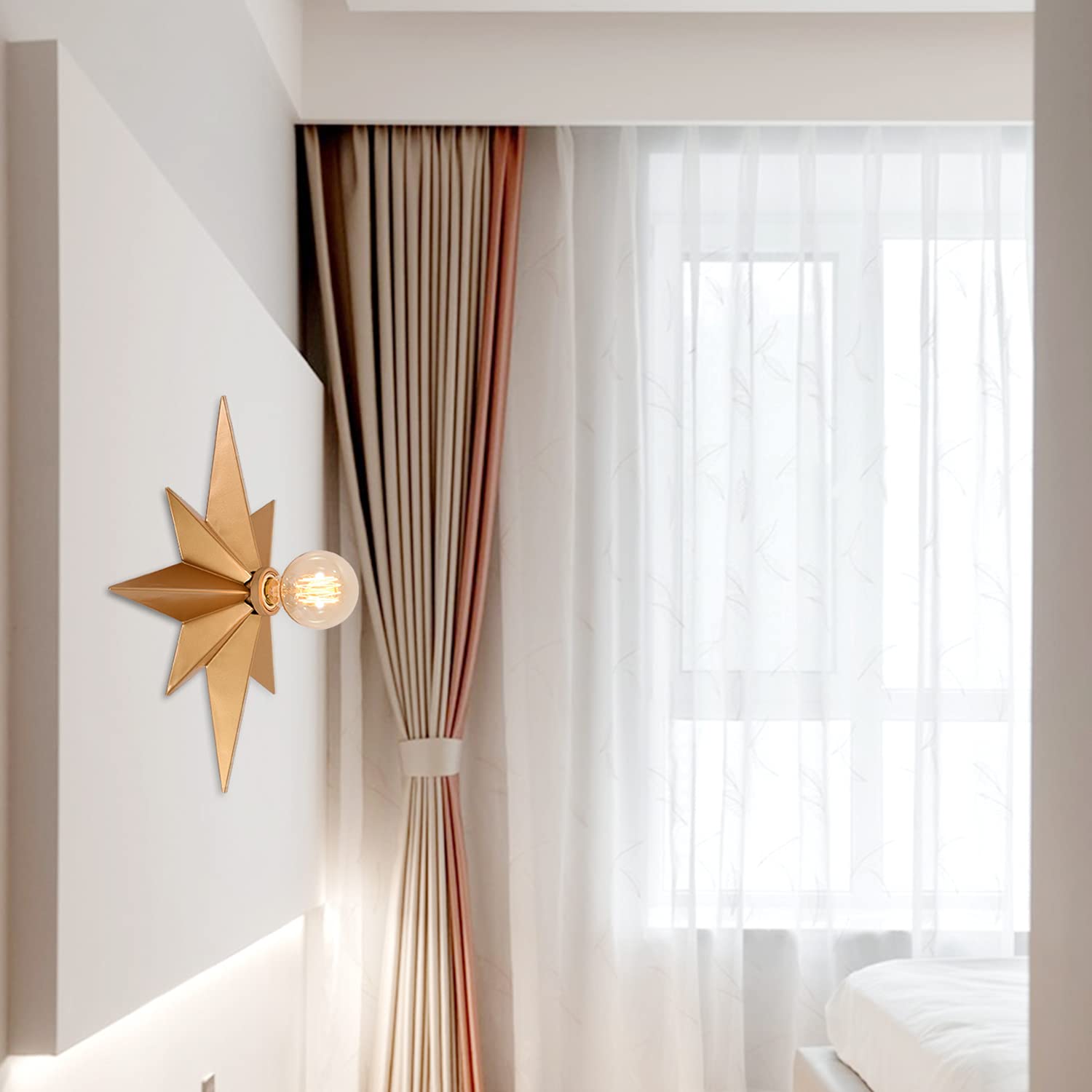 Airposta 16 Inch Flush Mount Ceiling Light, Gold Metal Star Fixture For Hallway, Entryway, Bedroom, Kitchen, Bathroom