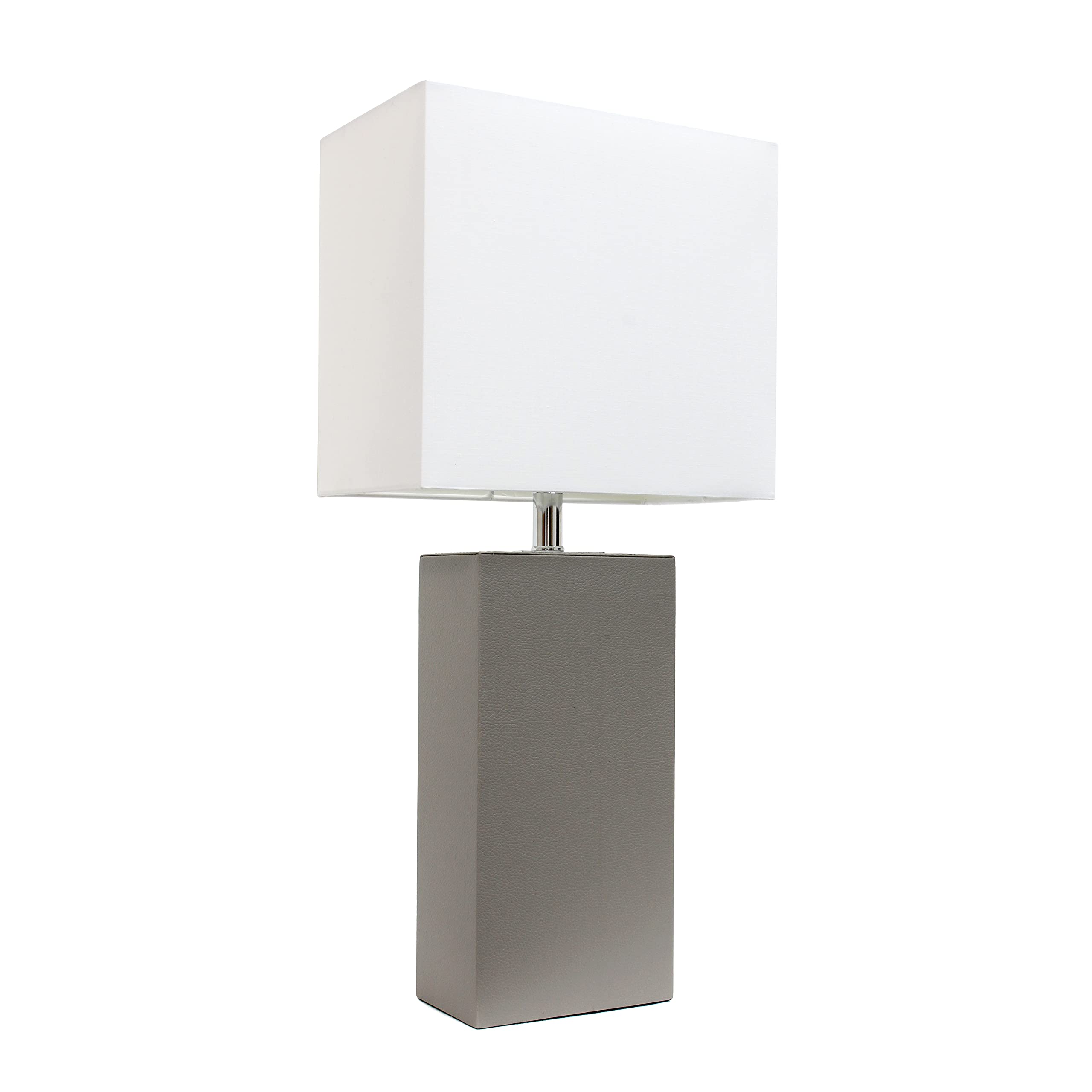 Elegant Designs Lt1025-Gry Modern Leather Table Lamp With White Fabric Shade, Gray (Pack Of 1)