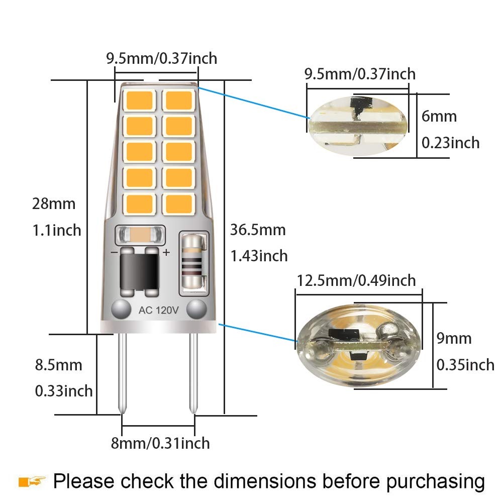 Lacnooe G8 LED Bulb 3W Dimmable Warm White 2700K-3000K 6-Pack Bi-Pin G8 Base Silica Gel