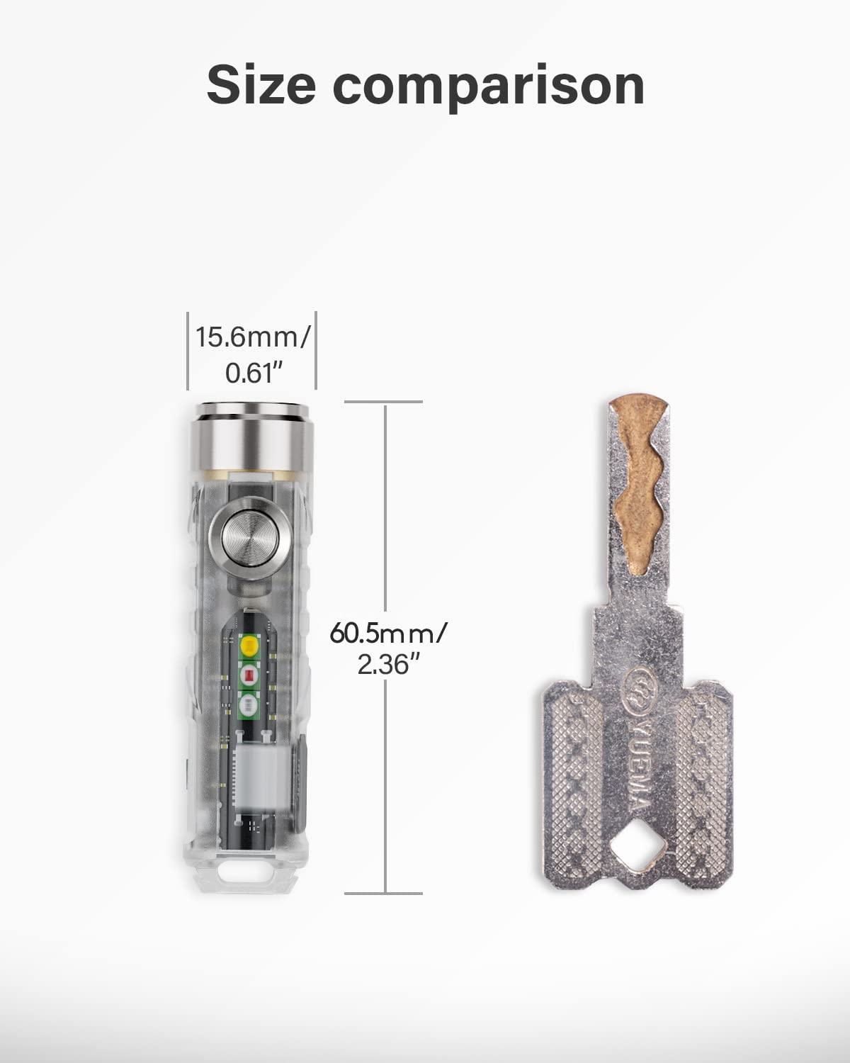 RovyVon Aurora A8 USB C Keychain Flashlight, 650 Lumens, Rechargeable, Silver/Clear with Red/White/UV Sidelights, Model A8U