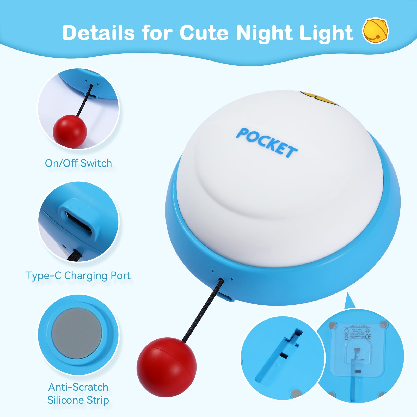 TCMOT Night Light Cute for Kids, 3-Level Dimmable Night Lamp Wall Mounted, Silicone Squishy Light Up Gifts, Rechargeable Bedside