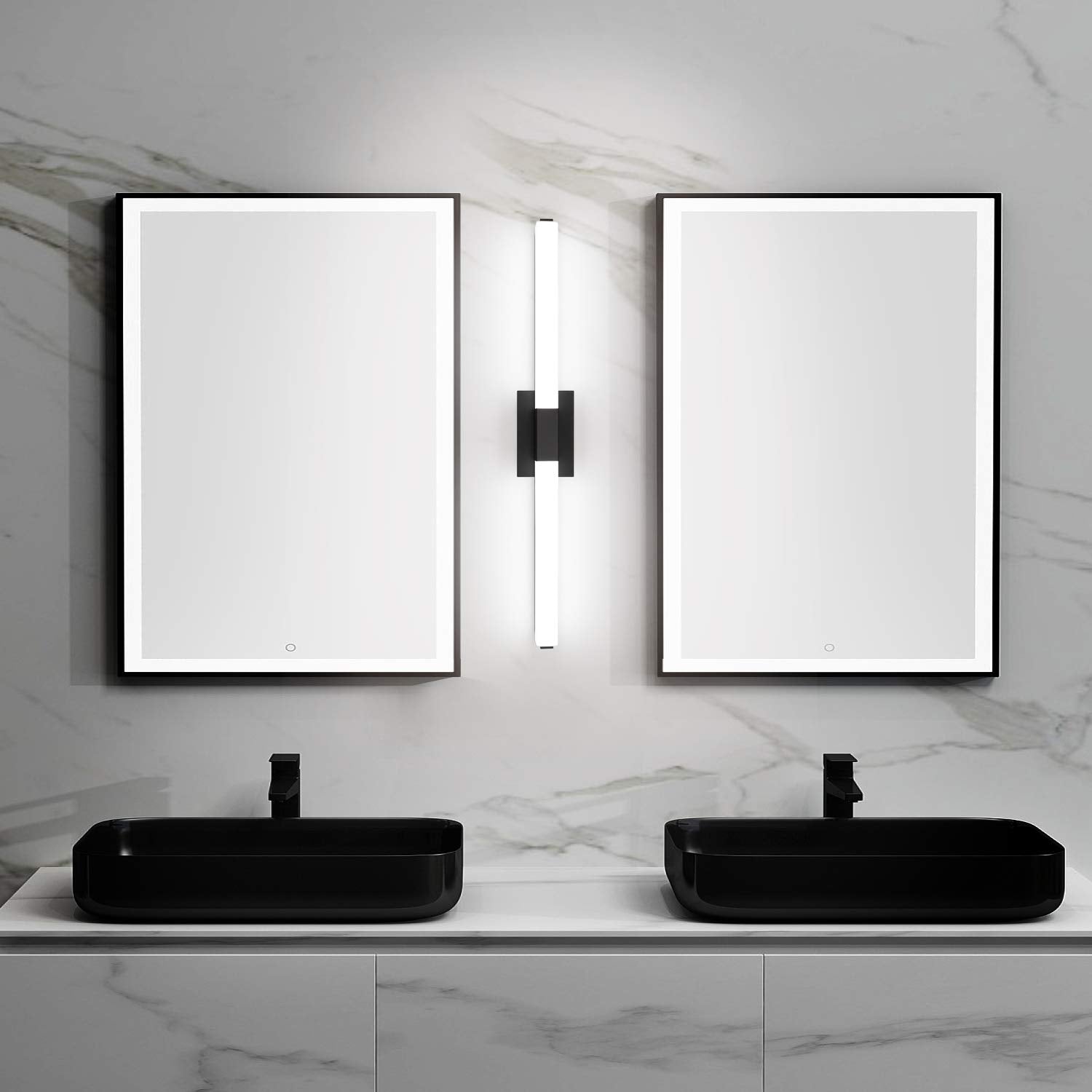 ZUZITO LED Bathroom Light Fixture 39.4in Matte Black Dimmable Acrylic Wall Light 6000K Bright Cool White