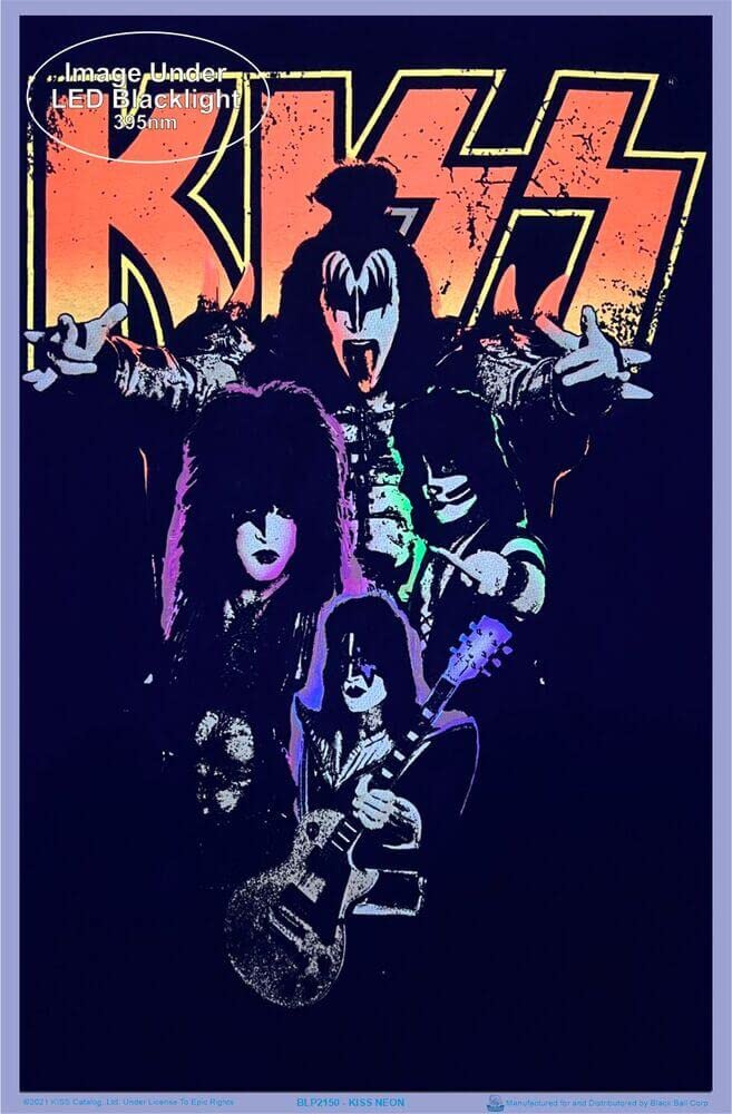 KISS Neon Blacklight Poster - 23in x 35in - White Paper - Officially Licensed