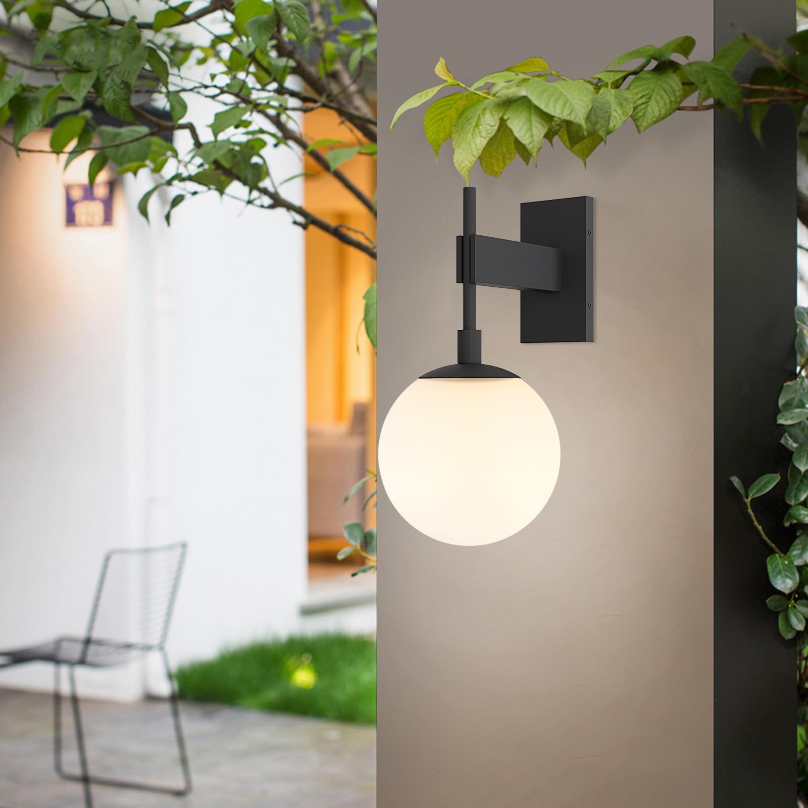 Hyunbae Outdoor Wall Sconce - 18.9" Waterproof Exterior Light Fixture, Large White Globe Glass for Porch, Model HY-ROUND1