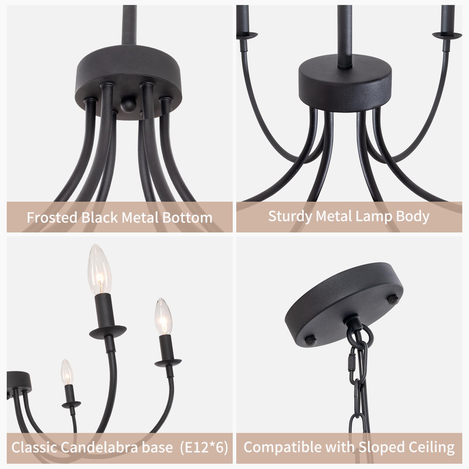 Puyveyor 6-Light Black Chandelier  Farmhouse Chandelier For Dining Room Lighting Fixtures Hanging  Rustic 26 Modern Chandeliers For Living Room Foyer Kitchen Entryway(Frosted Black)