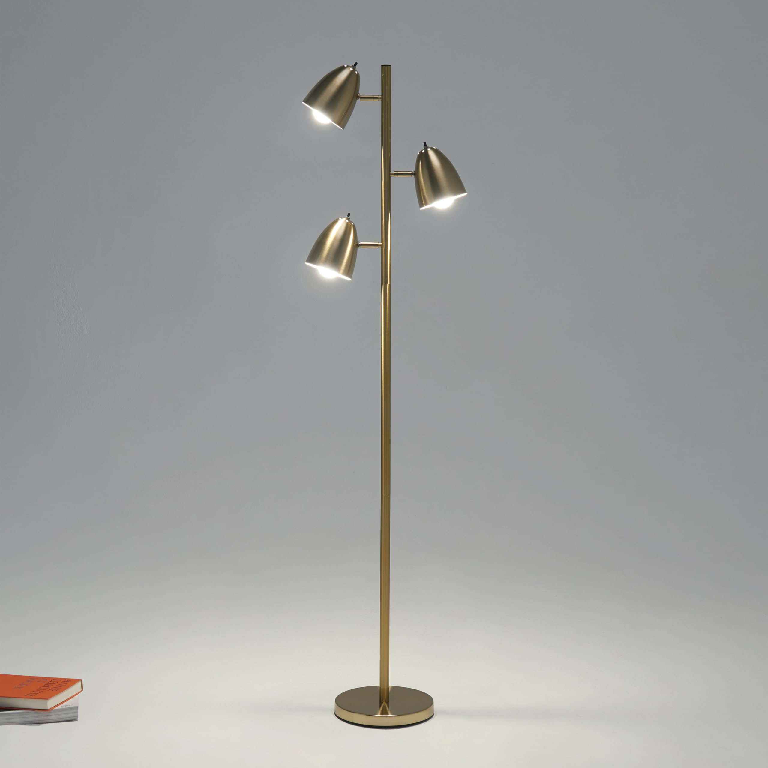 Brightech Jacob LED Floor Lamp, Adjustable 3-Light Tree, Antique Brass, Model BT-FL-JCB