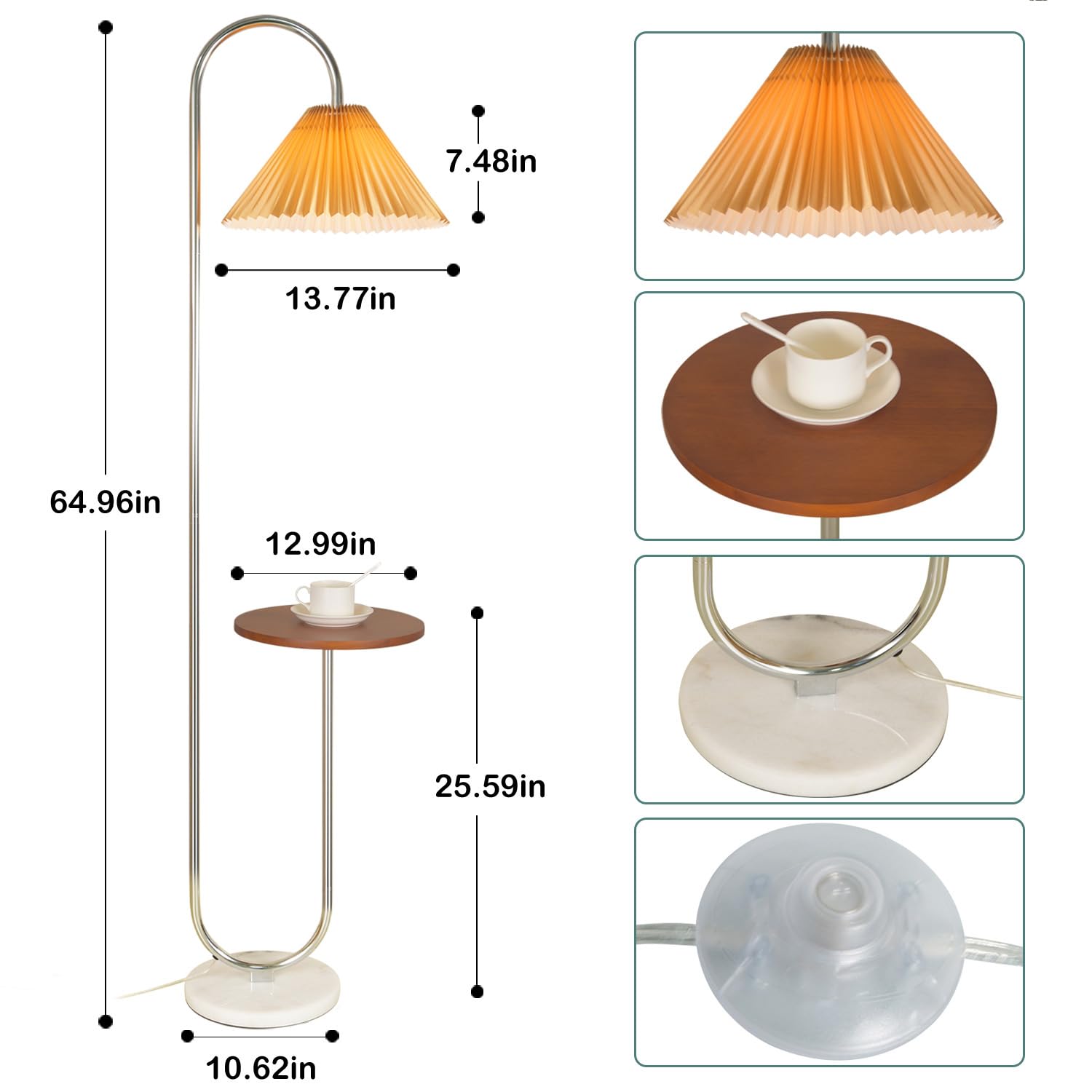 Beaysyty Modern Elegant With Tray Floor Lamp For Office Cafe Den Living Room Bedroom, Foot Switch And Chrome Finish, Orange Plea