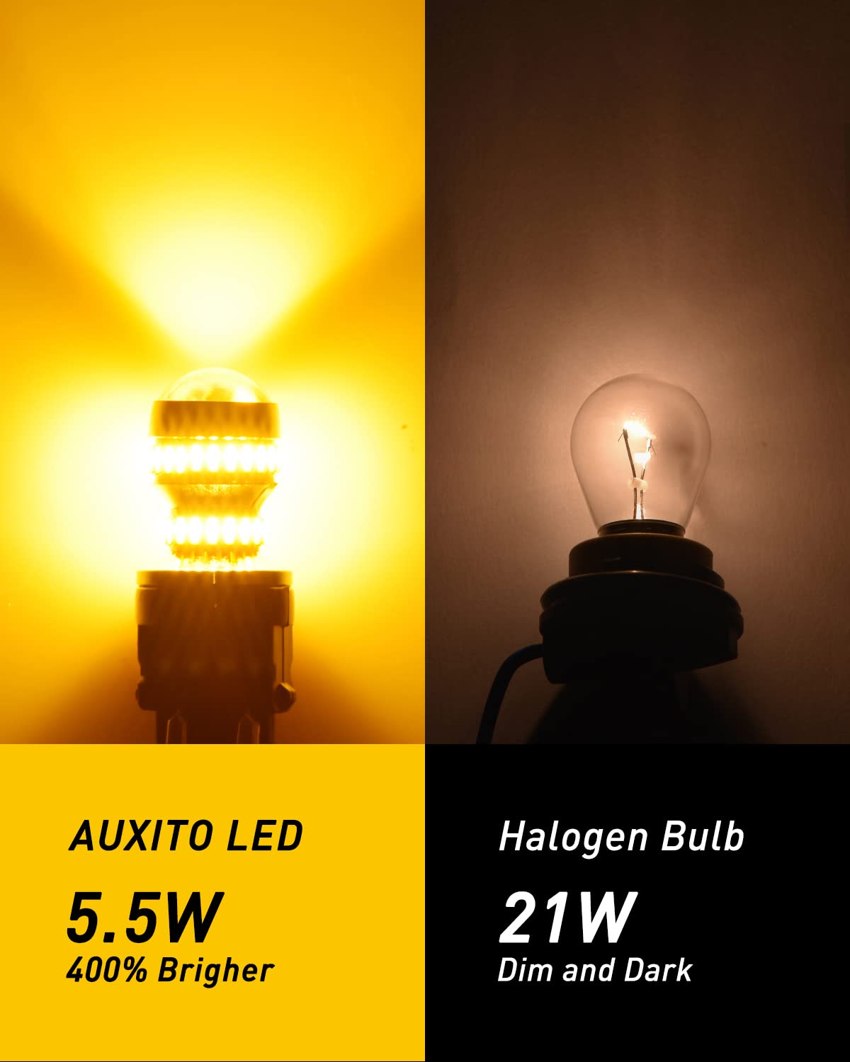 AUXITO LED Turn Signal Light Bulbs 3157 Amber Yellow 400% Brighter for Blinker Parking Brake Lights, Pack of 2