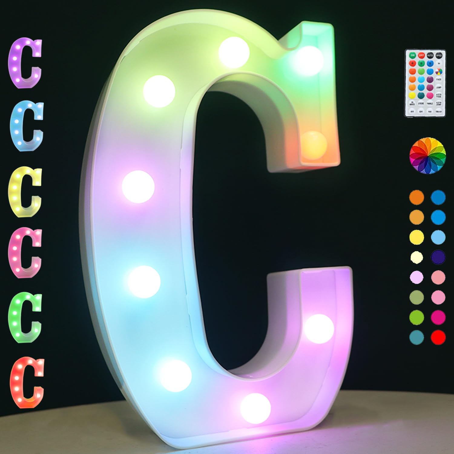 OYCBUZO LED Marquee Letter Lights, 18 Color Changing Alphabet with Remote, Plastic, Night Light for Bedroom, Wedding, Party Decor