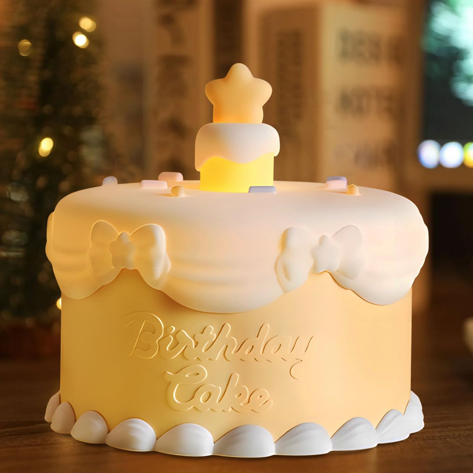 Hpydiy Cute Birthday Cake Night Light - Silicone ChildrenS Night Light  Rechargeable Adjustable  Birthday Gift Room Decoration Gift (Yellow)