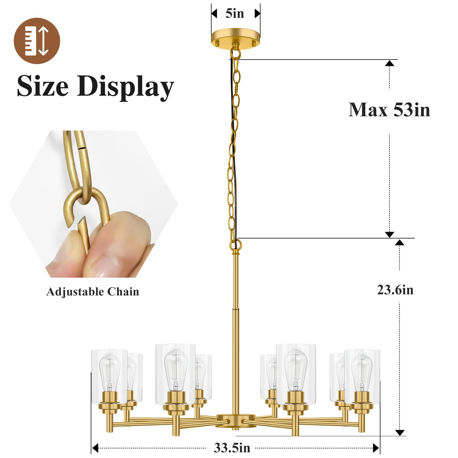 8-Light Chandelier For Dining Room Kitchen Island Modern Farmhouse Pendant Lighting With Clear Glass Shades Industrial Gold Hang