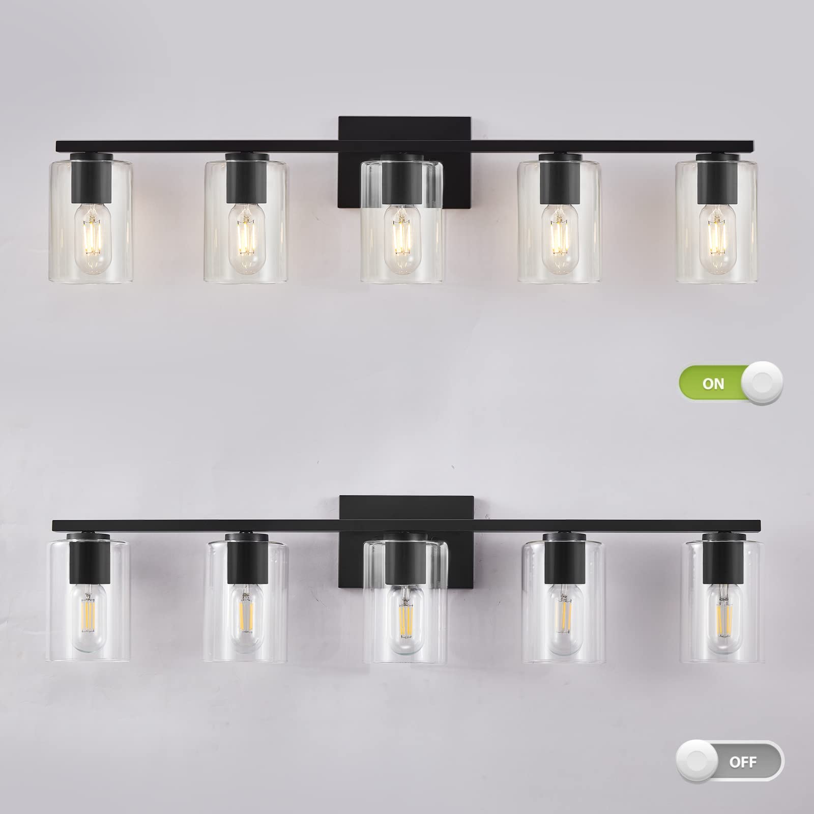 Drnanlit 5-Light Bathroom Light Over Mirror,Modern Vanity Lights With Clear Glass,Matte Black Metal Bathroom Lighting Fixture Fo