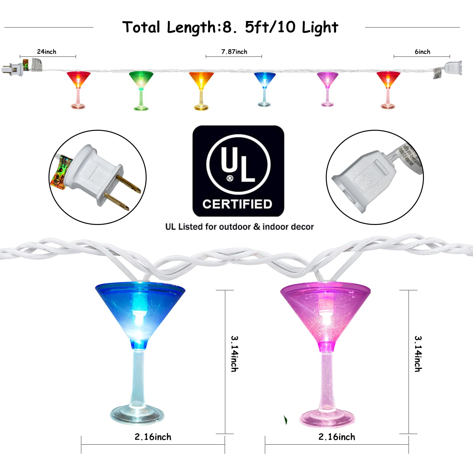 Pallerina LED Cocktail String Lights, 10 Multicolor 3D Lights, Plug-in for Parties, Beach, Bar, Summer Decor