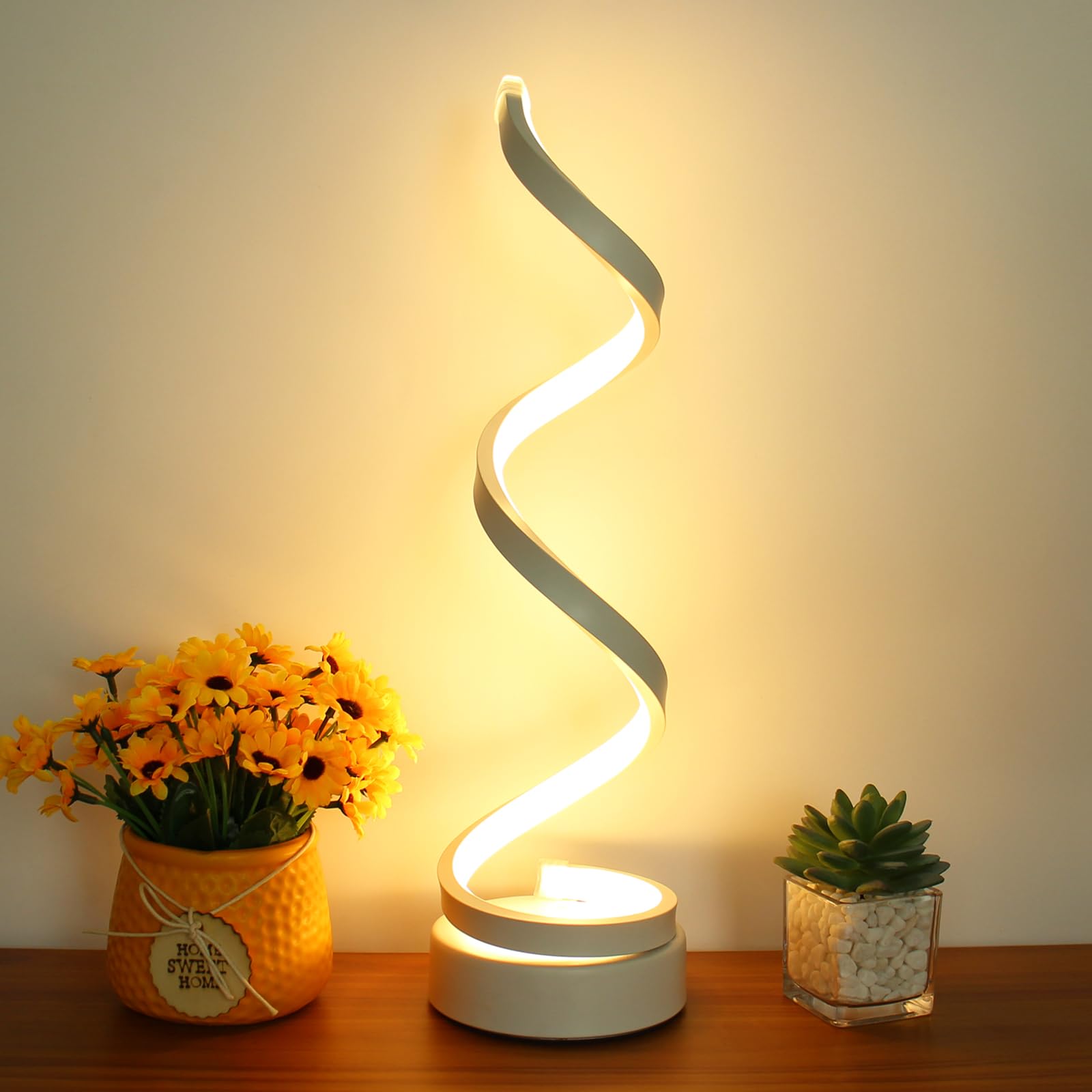 BESKETIE Modern Spiral Table Lamp, Dimmable Table Lamps for Bedroom, 12W LED Desk Lamp for Living Room, 3 Colors 10 Brightness B