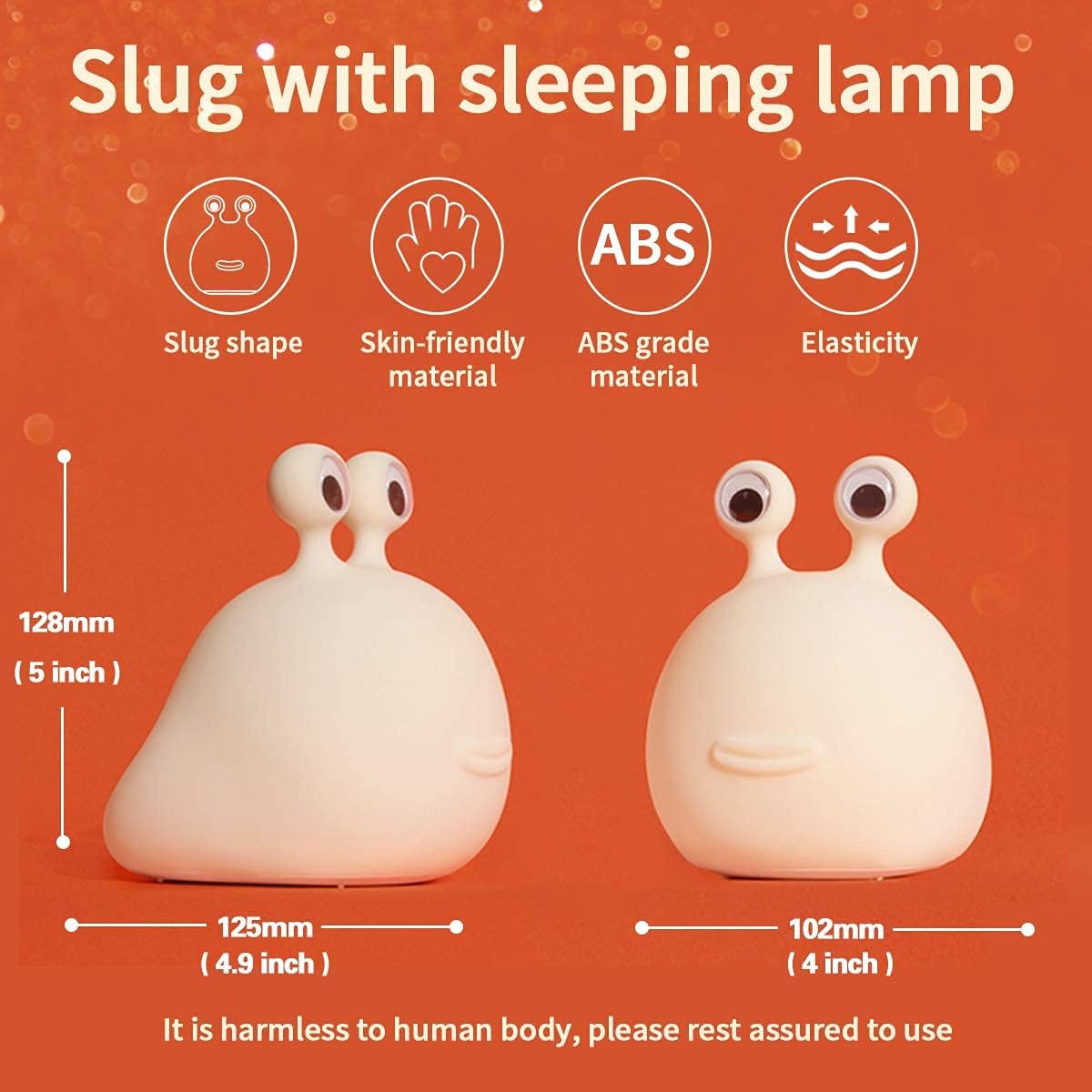 MUID Slug Night Light - Touch Sensor Silicone Lamp for Bedroom, Nursery, Kids - Model H-L-14, Soft Squishy Design, Cute Animal, Slug Color
