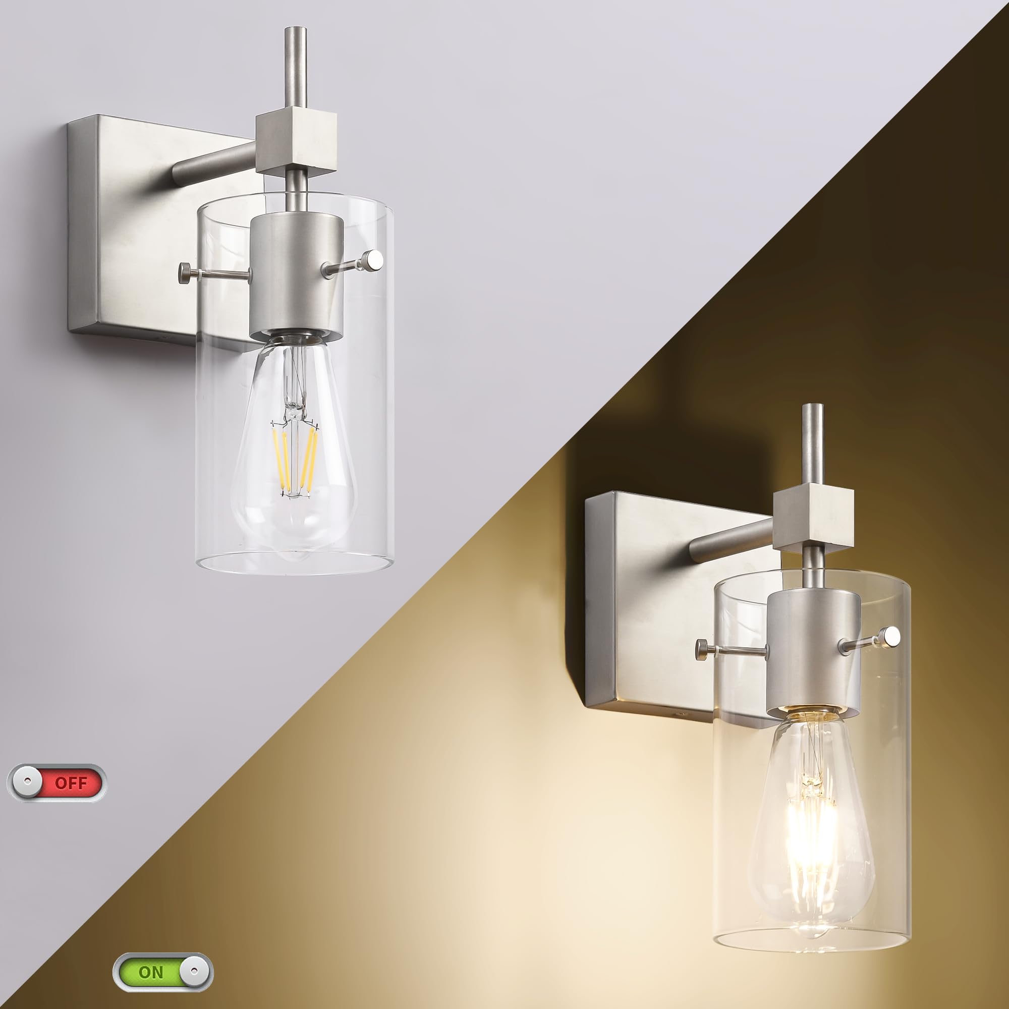 Solfart 1 Light Vintage Vanity Light Brushed Nickel Bathroom Light Fixture Over Mirror For Bath Glass Shade Wall Light Modern Li