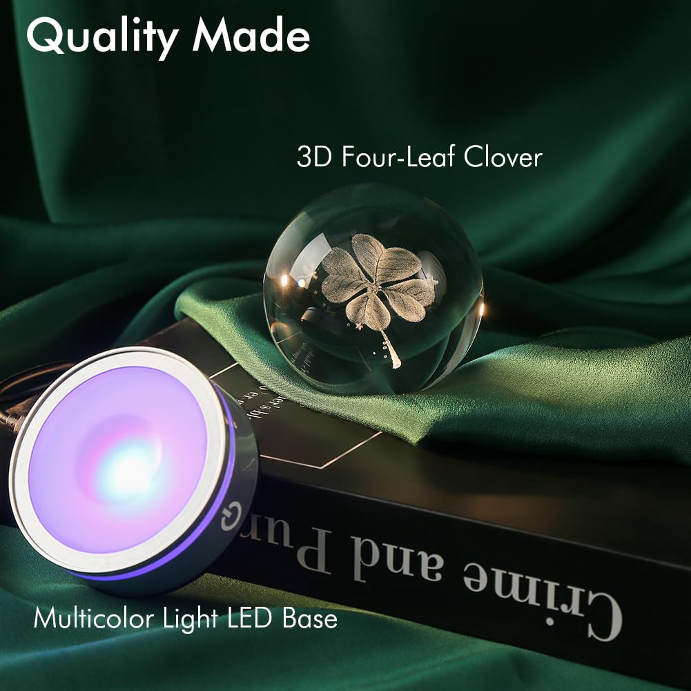 Ifolaina Crystal Ball Lamp  3D Four Leaf Clover K9 Decorative Night Light  Clear  3.15 Inches  Rechargeable Usb  Ideal Gift For Her Birthday  Wedding  Anniversary