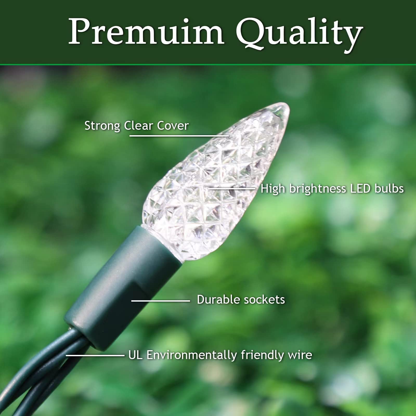 LAMPHOME C6 Battery Operated Christmas Lights, 50 LED, 17FT, 8 Modes, Warm White, 2 Pack