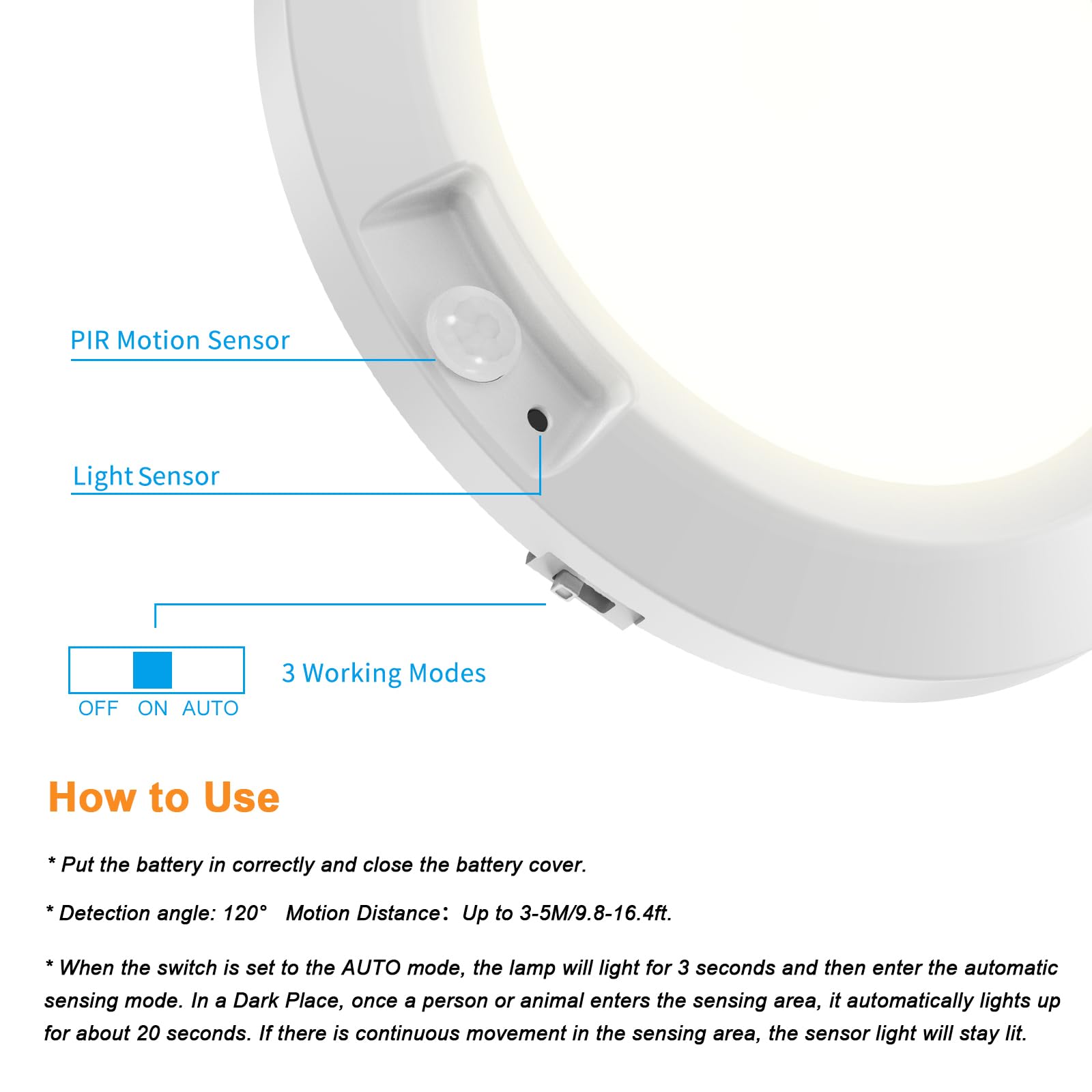 Apcens 6.3 Inch Motion Sensor Ceiling Light, Battery Powered, 6000K White Led Indoor Lighting For Closet, Stairwell, Hallway & S