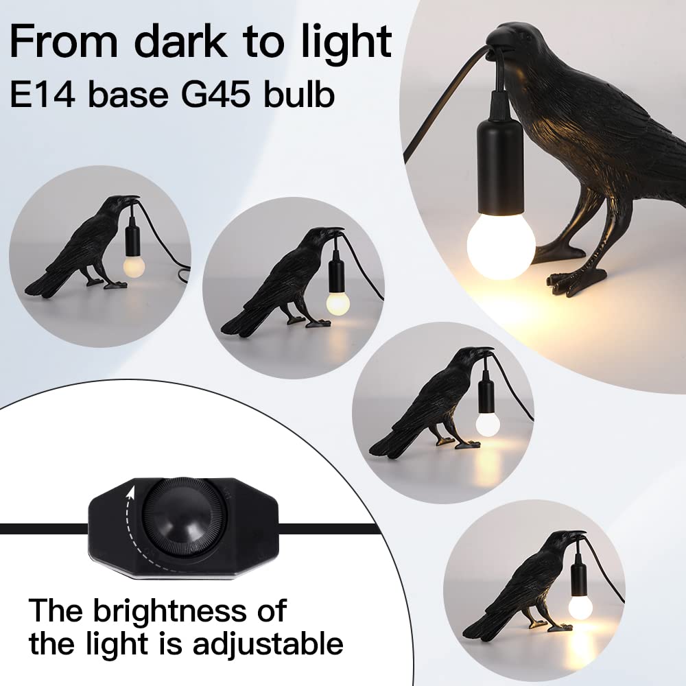 OVANUS Crow Lamp - Adjustable Brightness Raven Light Decor for Bedroom, Black, Model wuya002