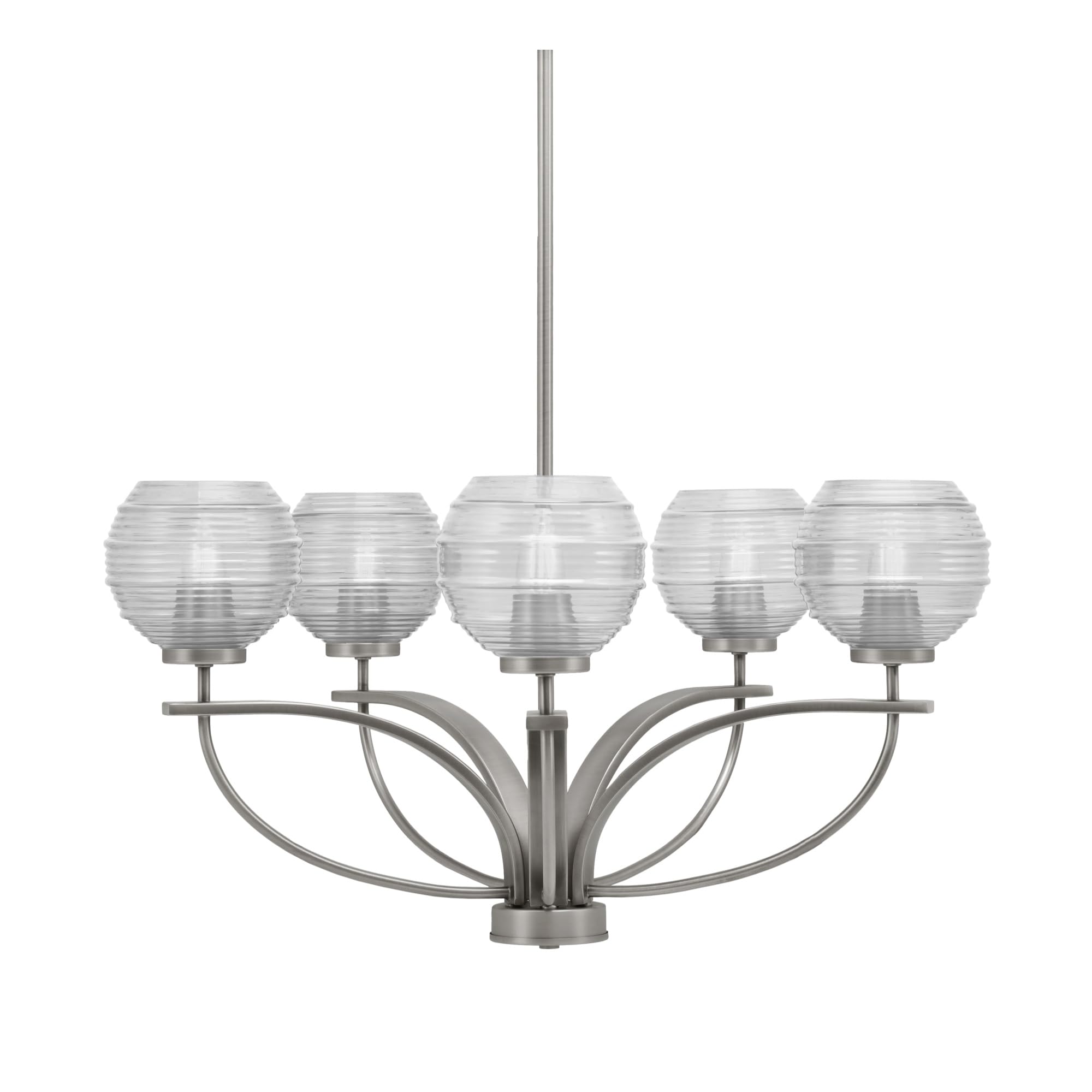 Toltec Lighting Cavella 5 Light, Uplight Chandelier, Graphite Finish, 6&quot; Clear Ribbed Glass