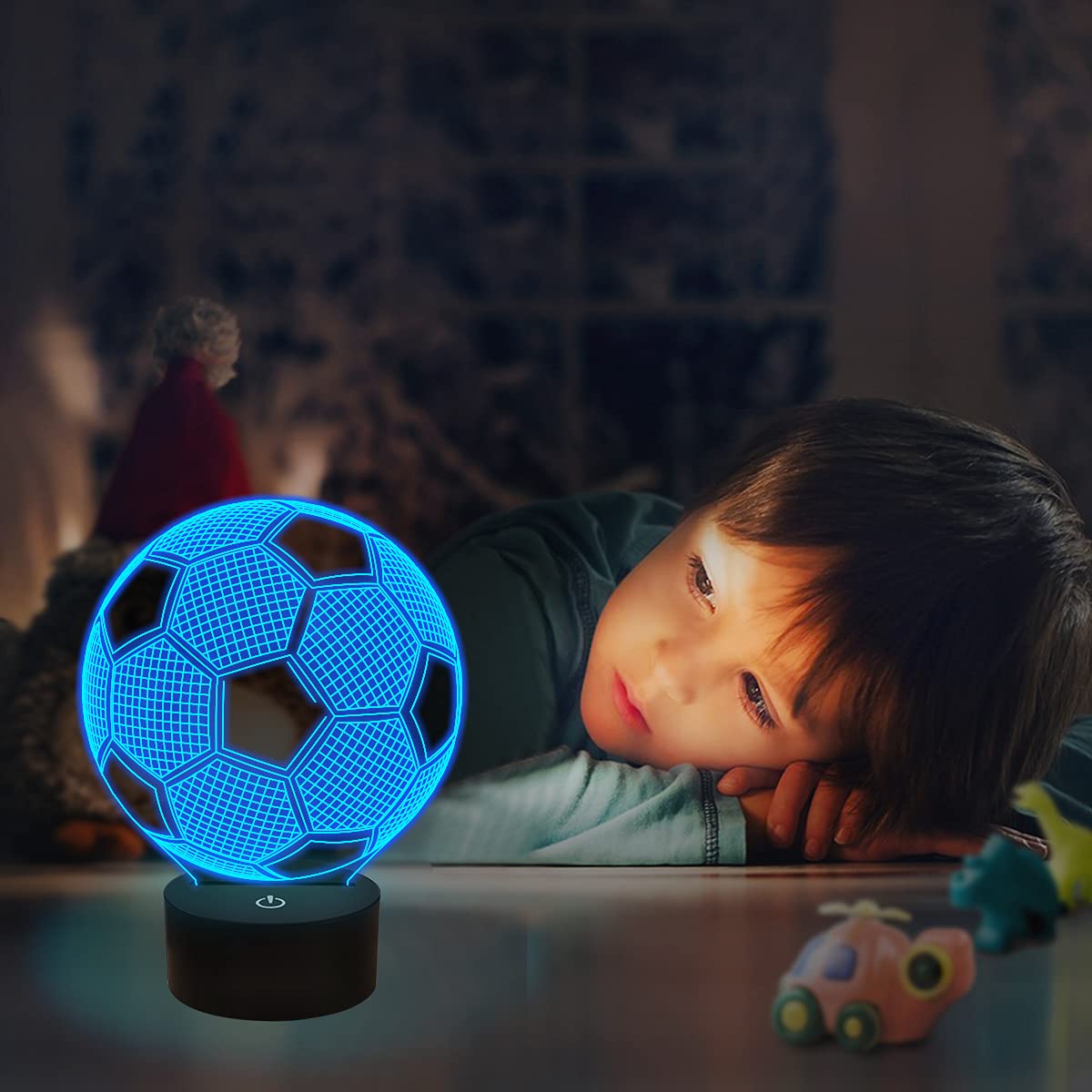 Fullosun Soccer 3D Optical Illusion Night Light With Remote, 16 Colors - Perfect Gift For Kids