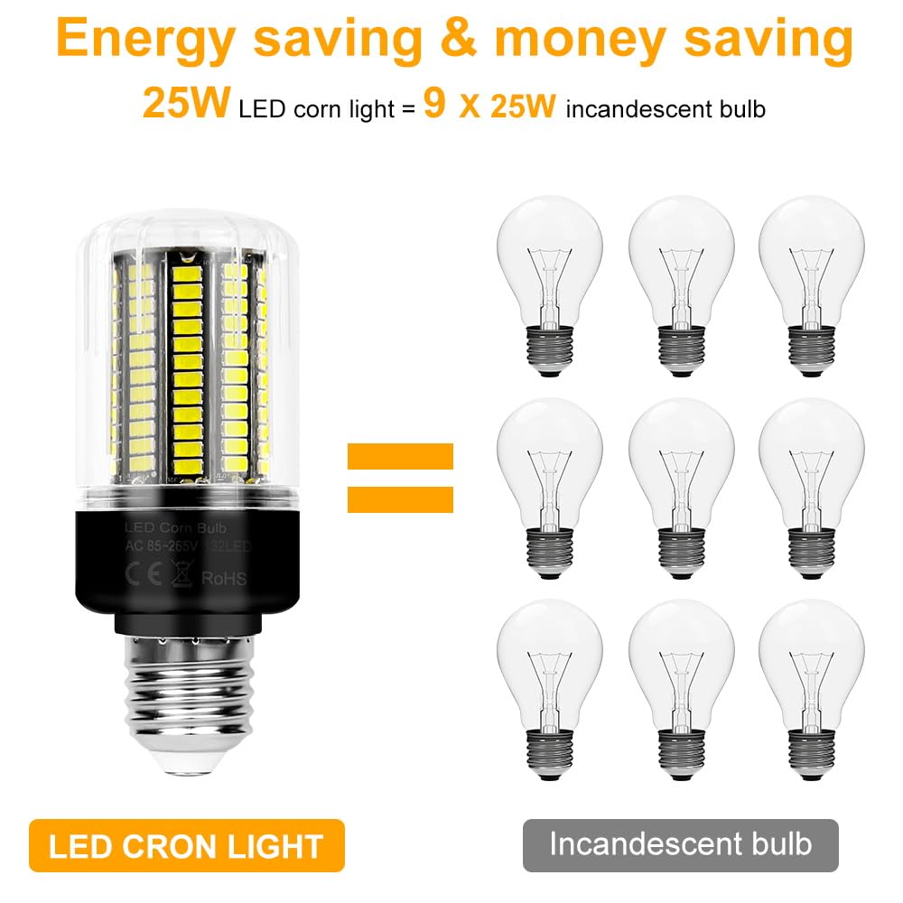 Led Corn Light Bulbs 250W Equivalent 3146Lm 6000K Daylight Lamp 25W Super Bright E26/E27 Base Ceiling Fan Bulb Indoor Eye Protec
