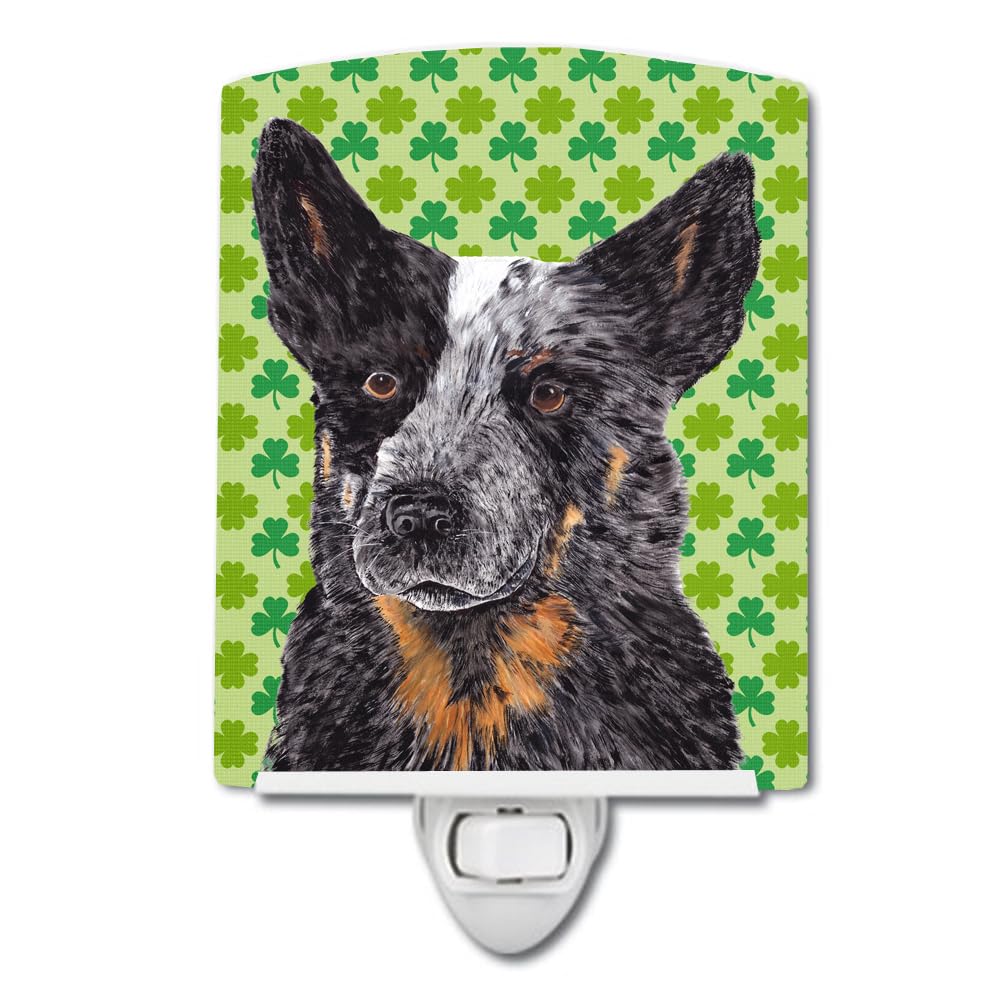 Caroline'S Treasures Sc9316Cnl Australian Cattle Dog St. Patrick'S Day Shamrock Ceramic Night Light Compact, Ul-Certified, Ideal For Bedroom, Bathroom, Nursery, Hallway, Kitchen, 6X4X3, Multicolor