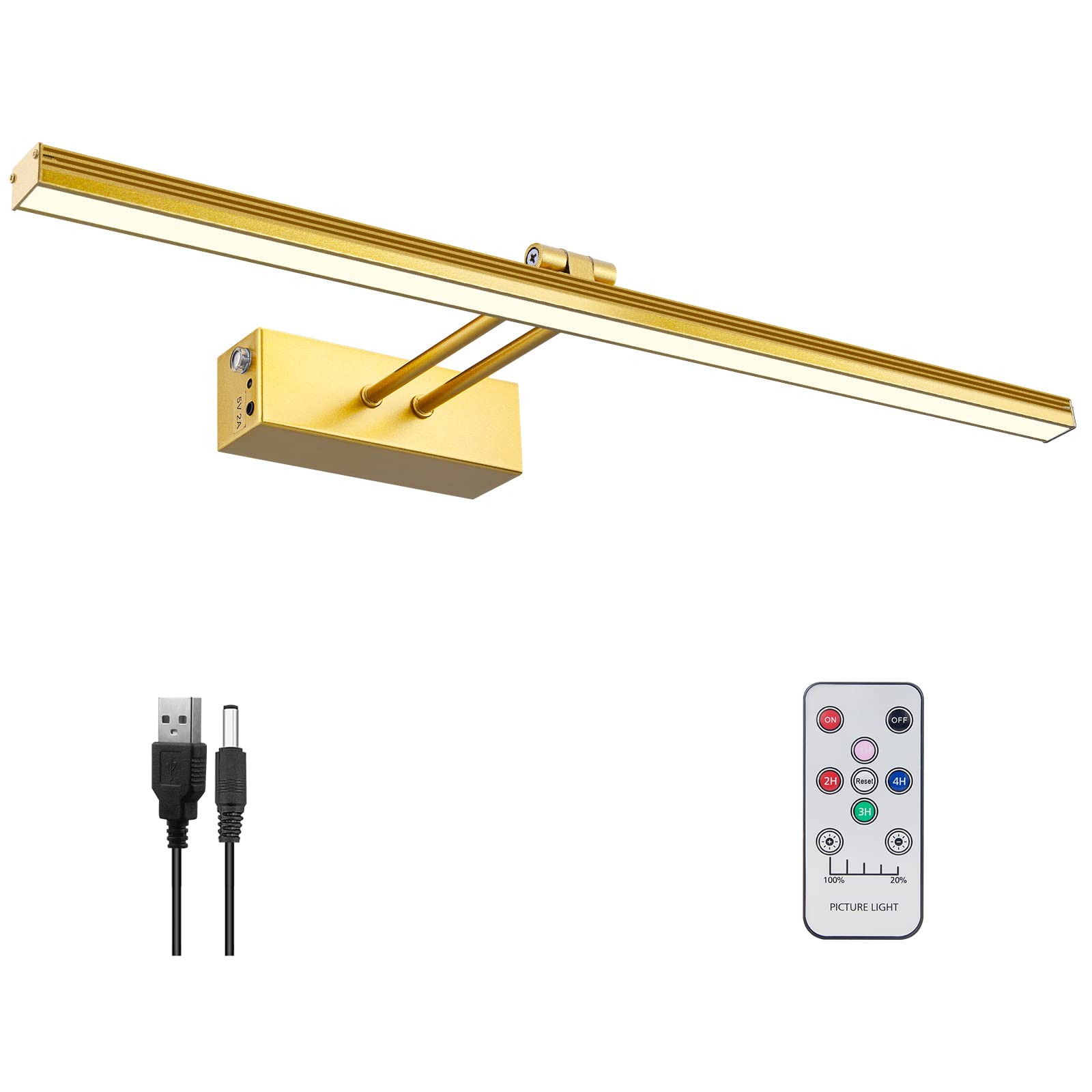FUNCHDAY Picture Light, 5000mAh Battery Operated, Wireless Remote, Dimmable, 16in Gold, Aluminum, Model FC70155
