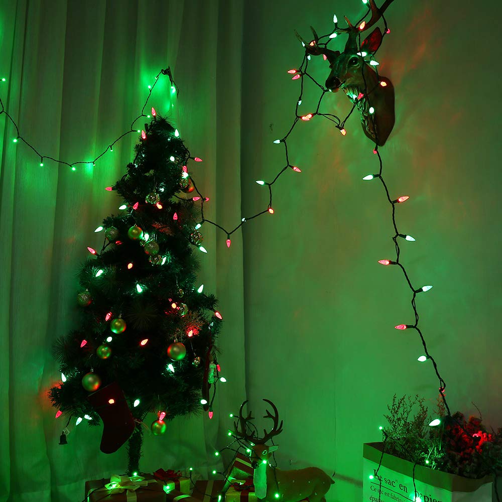 Brizled Red & Green C5 Christmas Lights, 33Ft 100 Led Christmas Lights, Connectable 120V Ul Certified Mini Christmas Lights Set