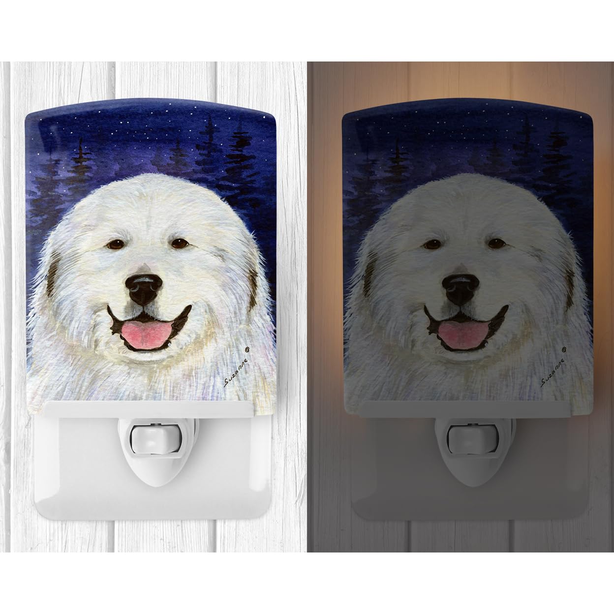 Caroline'S Treasures Ss8242Cnl Great Pyrenees Ceramic Night Light Compact, Ul-Certified, Ideal For Bedroom, Bathroom, Nursery, Hallway, Kitchen, 6X4X3, Multicolor