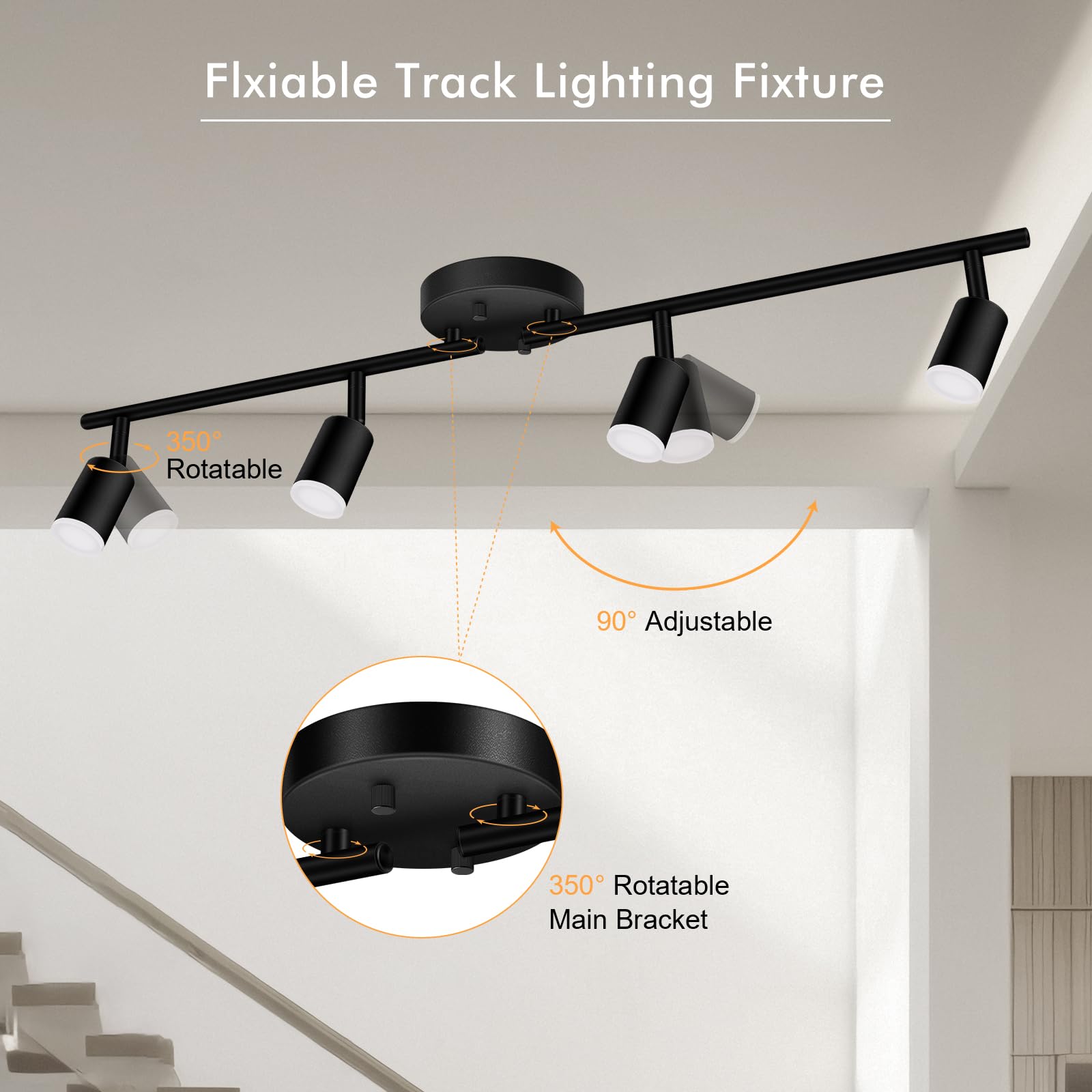 Auquee 4 Light Track Lighting Fixtures Ceiling  16W/2700K Black Track Lighting With Acrylic Lampshade & Rotatable Light Heads  20000Hrs Lifespan  Modern Led Track Lights Ceiling For Kitchen/Hallyway