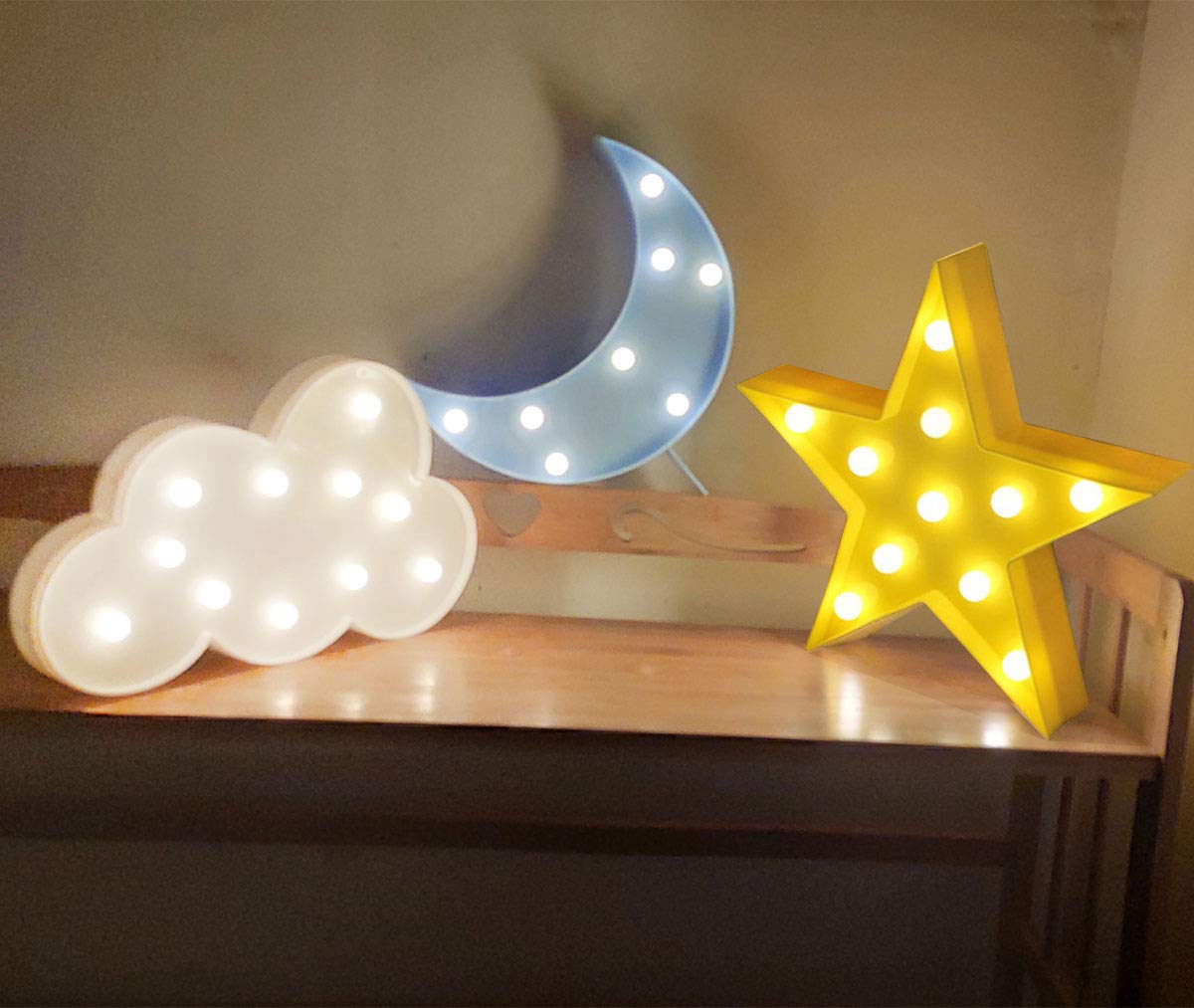 AUSAYE Decorative LED Night Light Crescent Moon Star Cloud Lamp, Plastic, Model 7230, Color A, Room Decor for Kids and mature-themeds