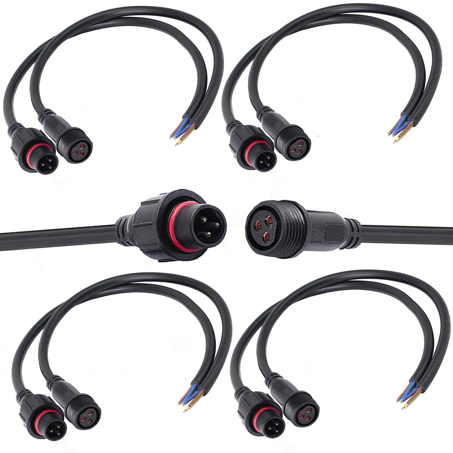 Qofowin 3Wire Waterproof Connector, 3Pin Male Female Plug Led Connector With 16 Awg Ip68 20Cm Extension Cable For Car, Boat,Truck,Indoor/Outdoor Led Strip Lights.(3Pin 5Pairs)