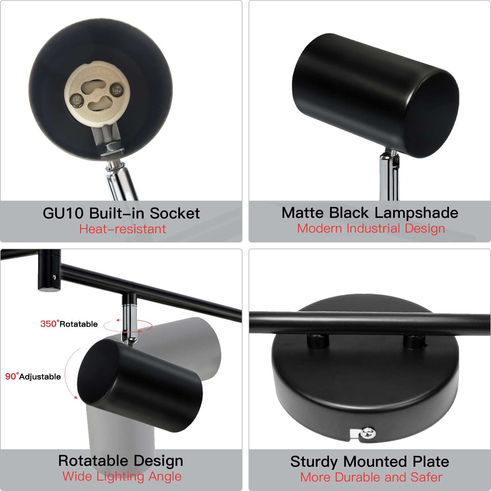 GORDNWE 6 Light Track Lighting Fixtures, Matte Black Metal, 46 Inch, Modern Ceiling Spotlight for Kitchen, Office, Bedroom, G371