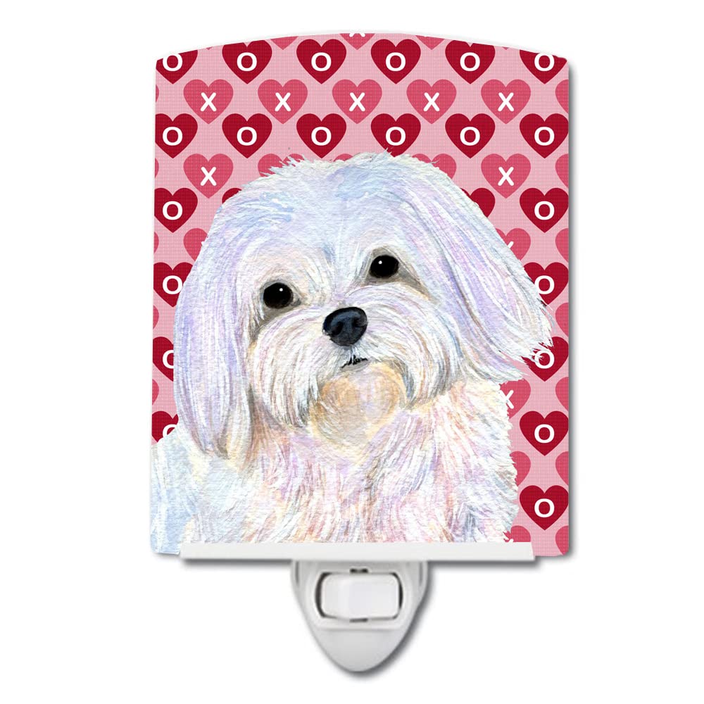 Carolines Treasures Ceramic Night Light, Maltese Hearts Design, 6x4x3in, UL-Certified, Multicolor, Model SS4482CNL