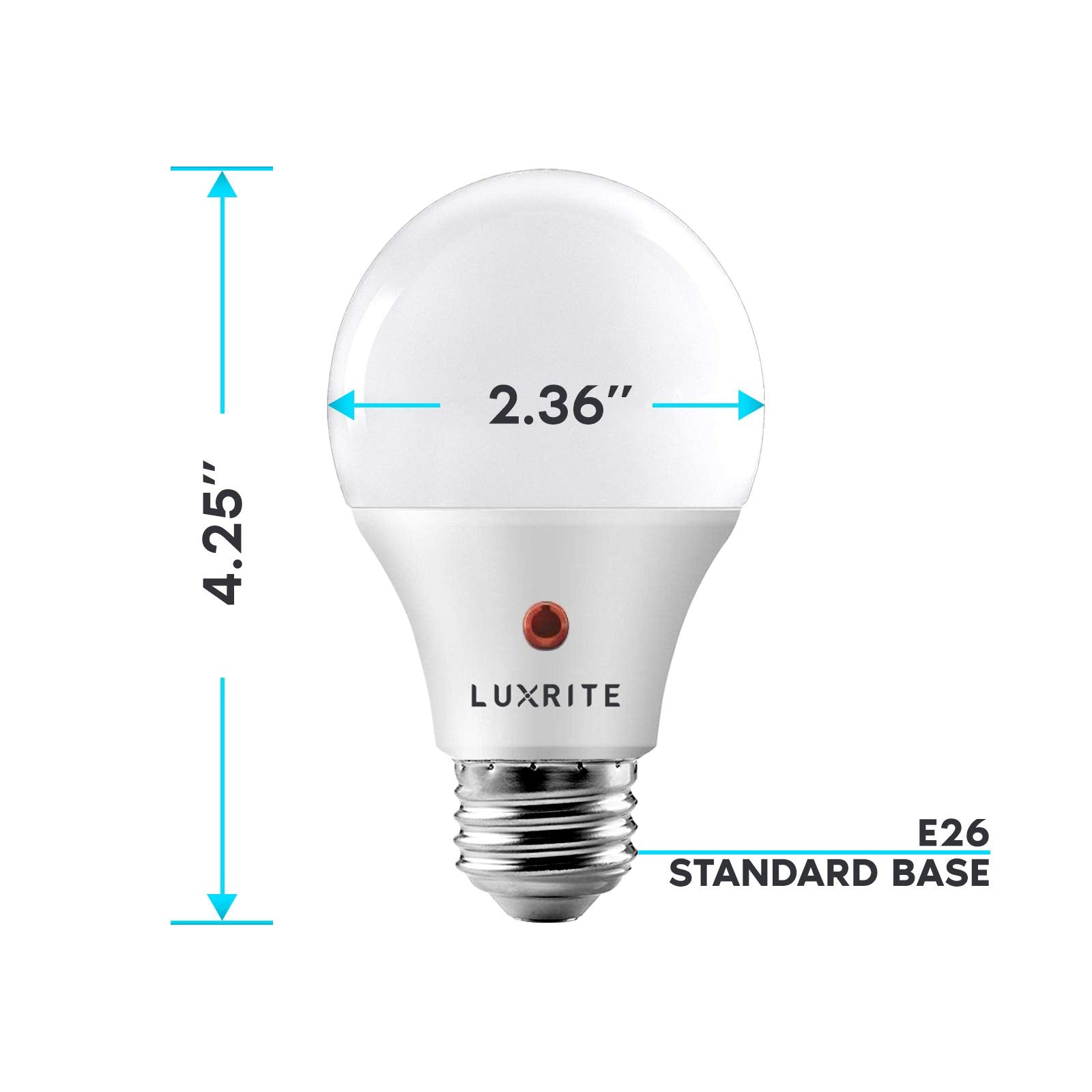 LUXRITE A19 LED Light Bulbs, 60W Equivalent, 5000K Bright White, 800 Lumens, Dusk to Dawn, E26 Base, 2 Pack