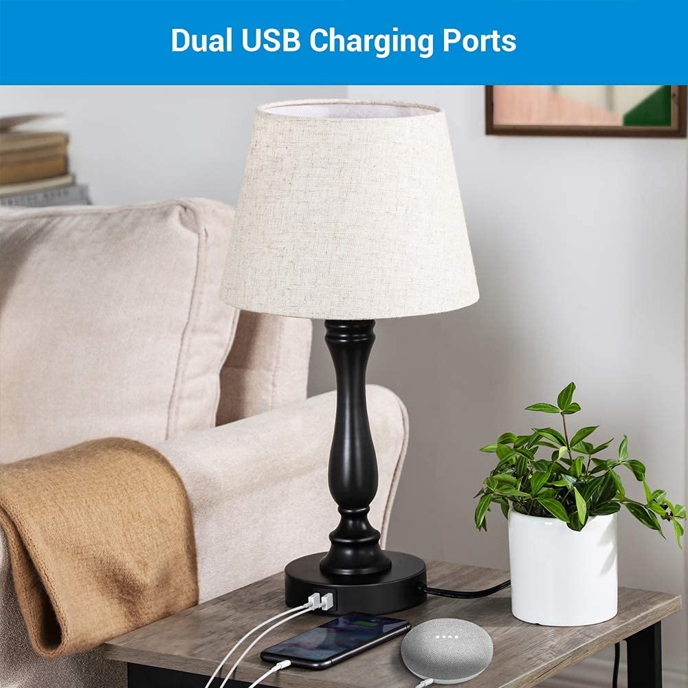 DEWENWILS Modern Bedside Table Lamp, 3-Way Dimmable Touch Control Desk Lamp with 2 USB Ports, Vintage Rustic Wood Nightstand Lam