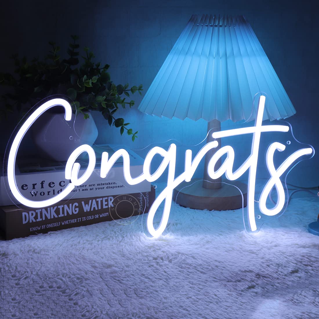 Sylhome Led Neon Congrats Sign - Cold White Acrylic Light For Wedding, Birthday, Graduation - 15.8 X 7.4 - Model Ns-Rc5Vd-Amz-Cong